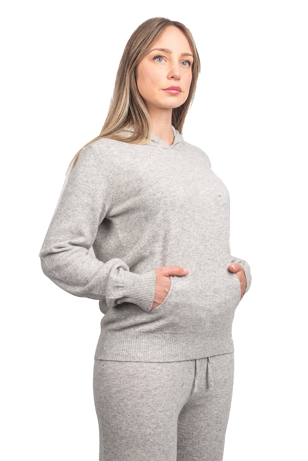 Gray Women's Hooded Cashmere Blend Sweatshirt