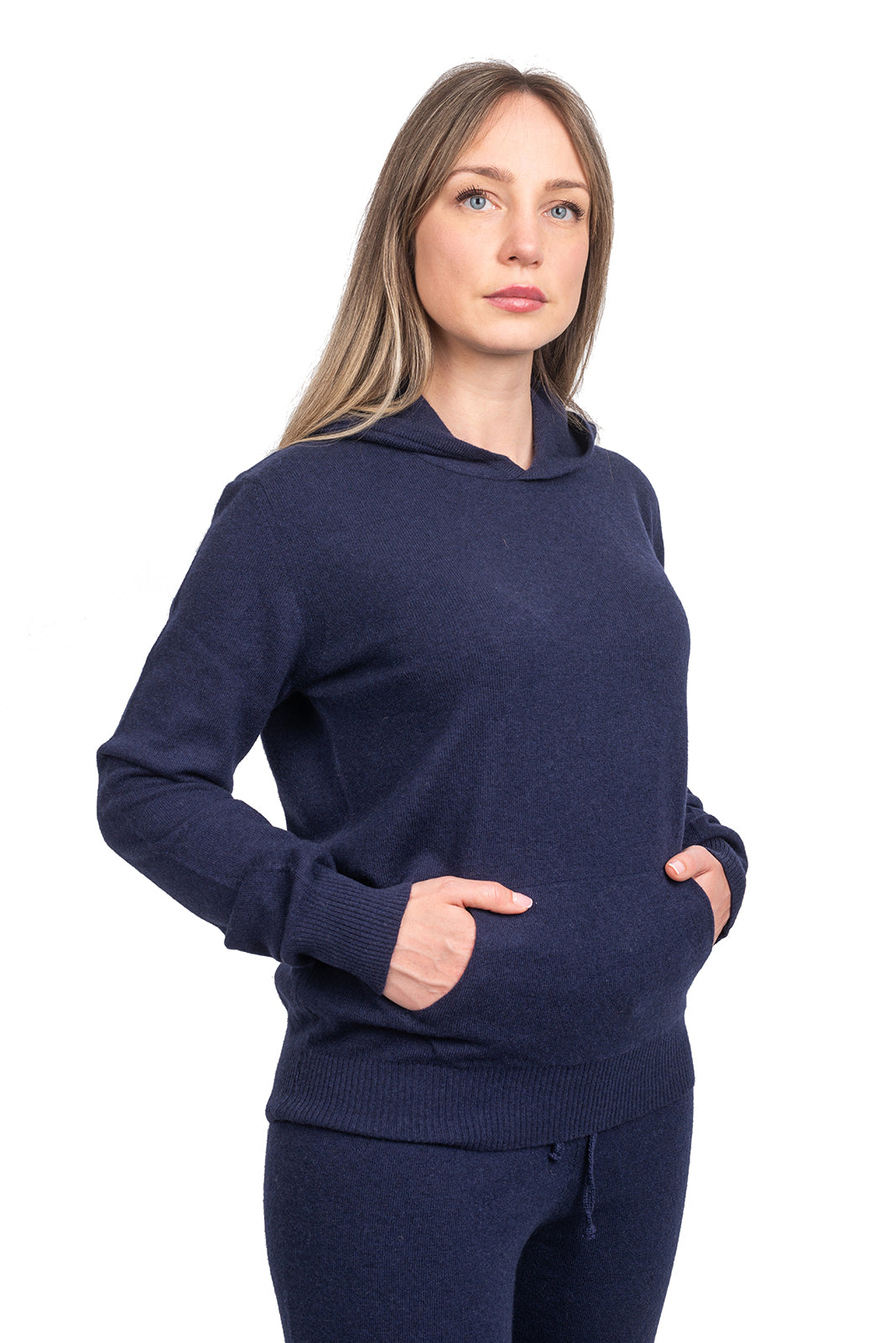 Blue Women's Hooded Cashmere Blend Sweatshirt