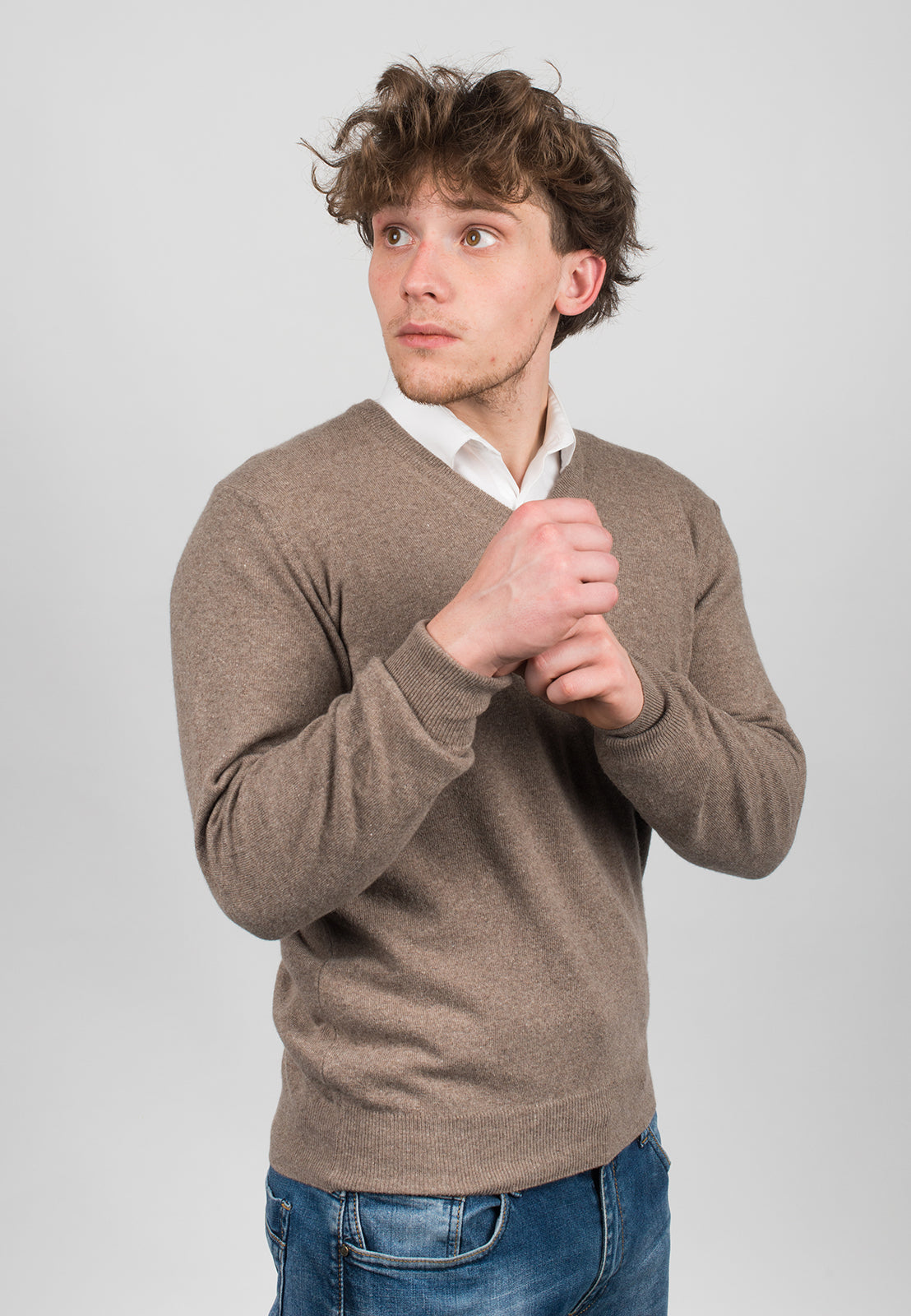 Mink Men's Cashmere Blend V-Neck, view 3