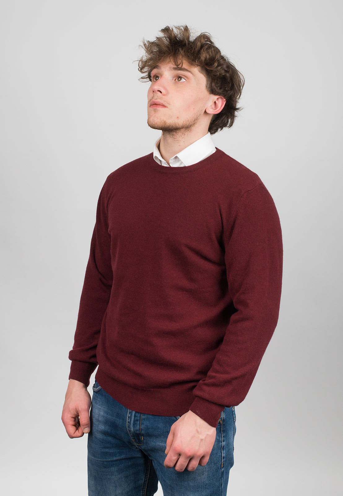 Burgundy Men's Cashmere Blend Crewneck, view 2