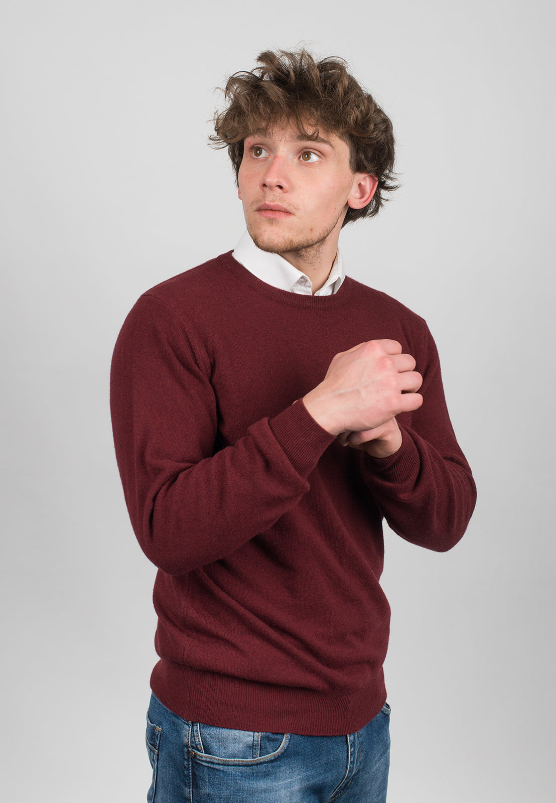 Burgundy Men's Cashmere Blend Crewneck, view 3