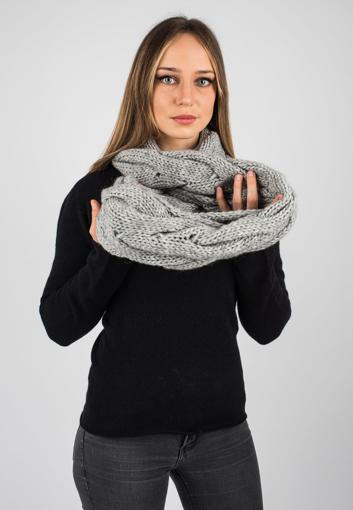 Gray Cable-Knit Scarf, view 3