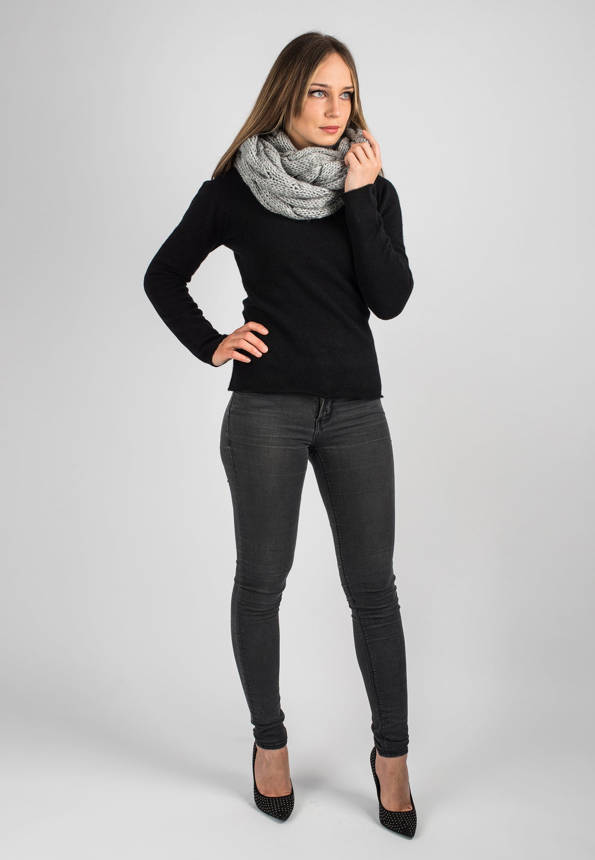 Gray Cable-Knit Scarf, view 2