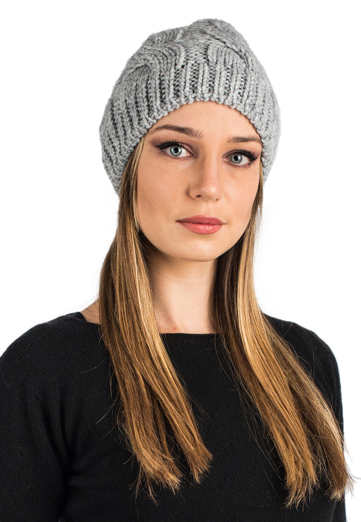 Gray Women's Cable-Knit Beanie