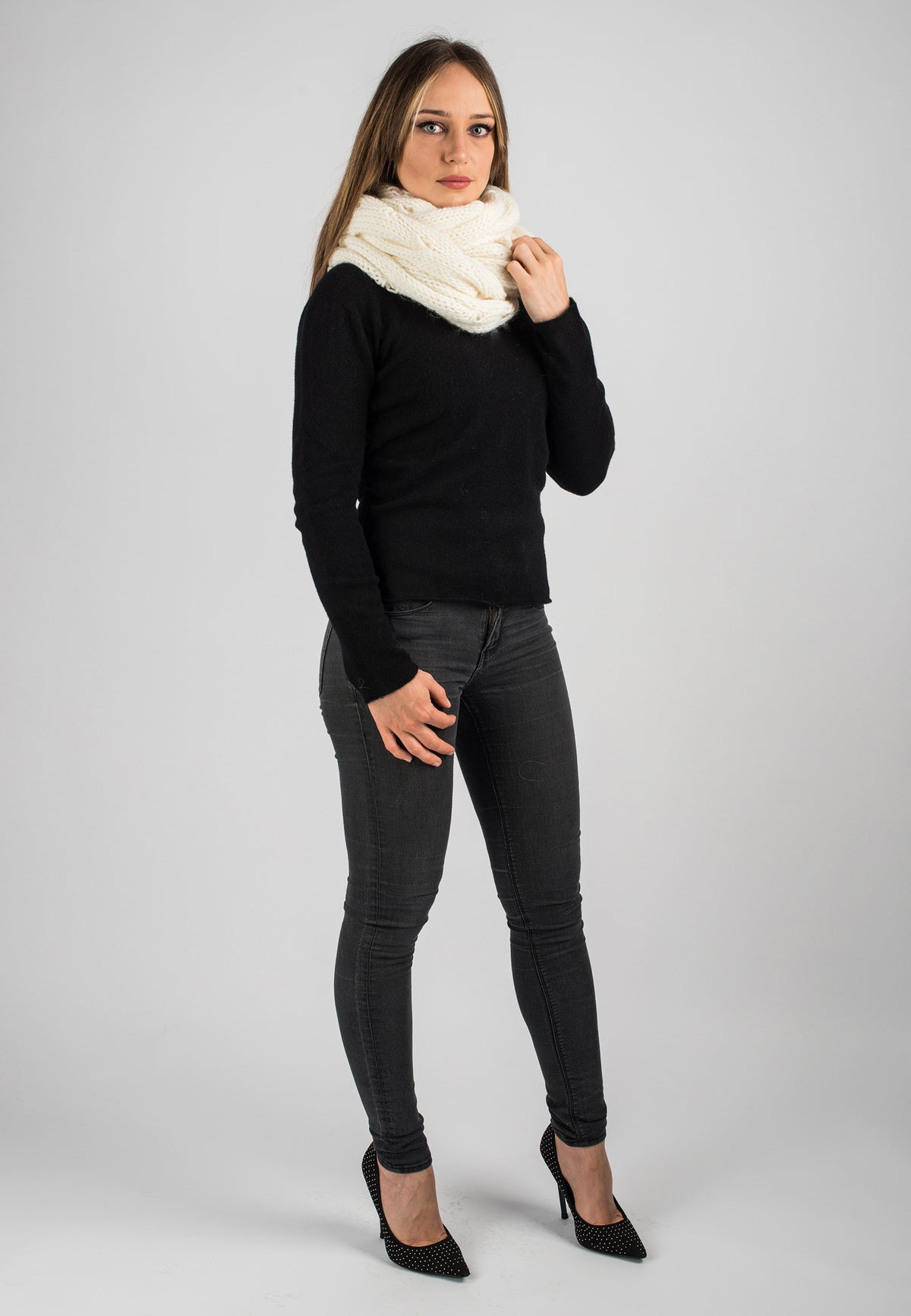 Cream Cable-Knit Scarf, view 3