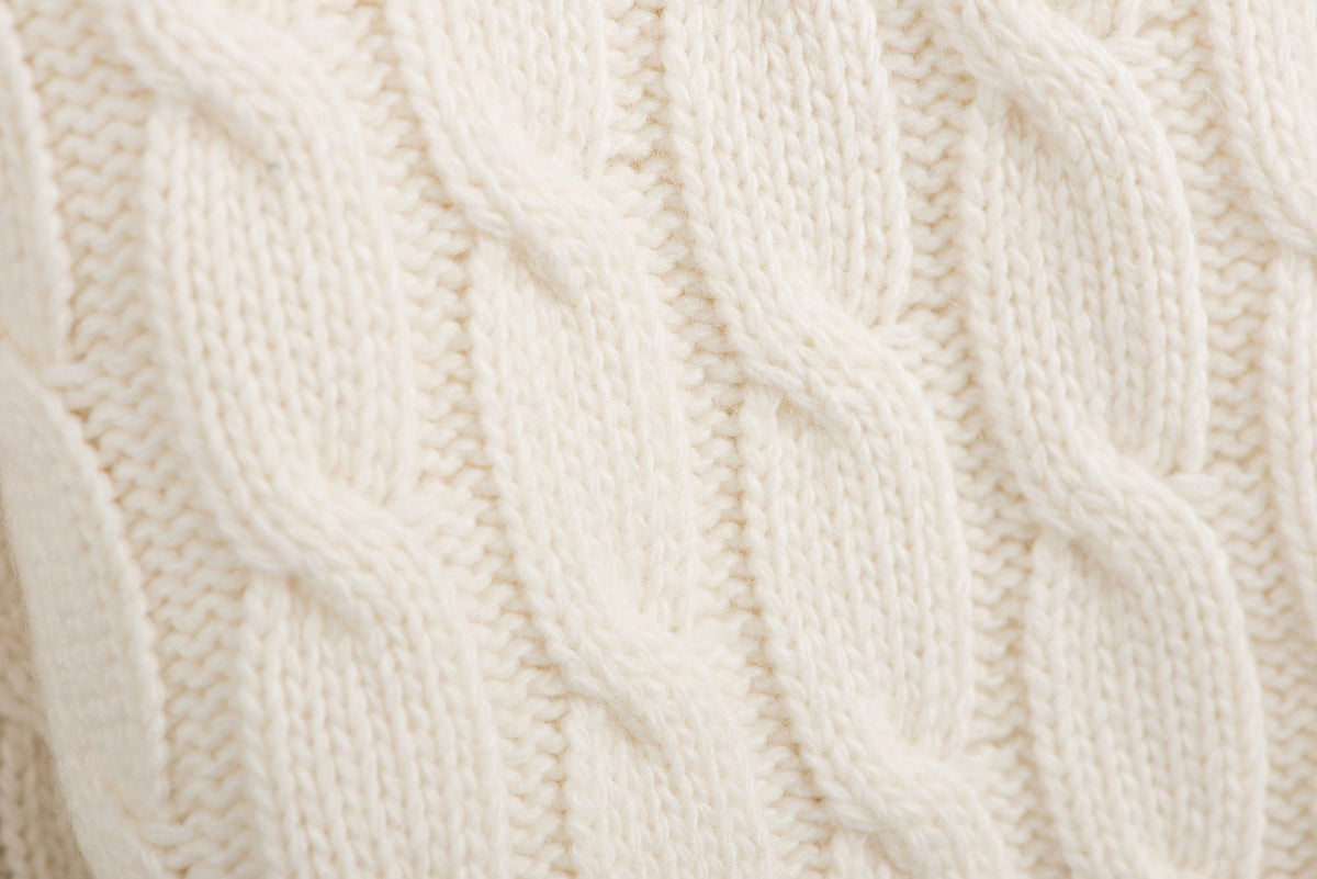 Cream Cable-Knit 100% Cashmere Throw, view 2