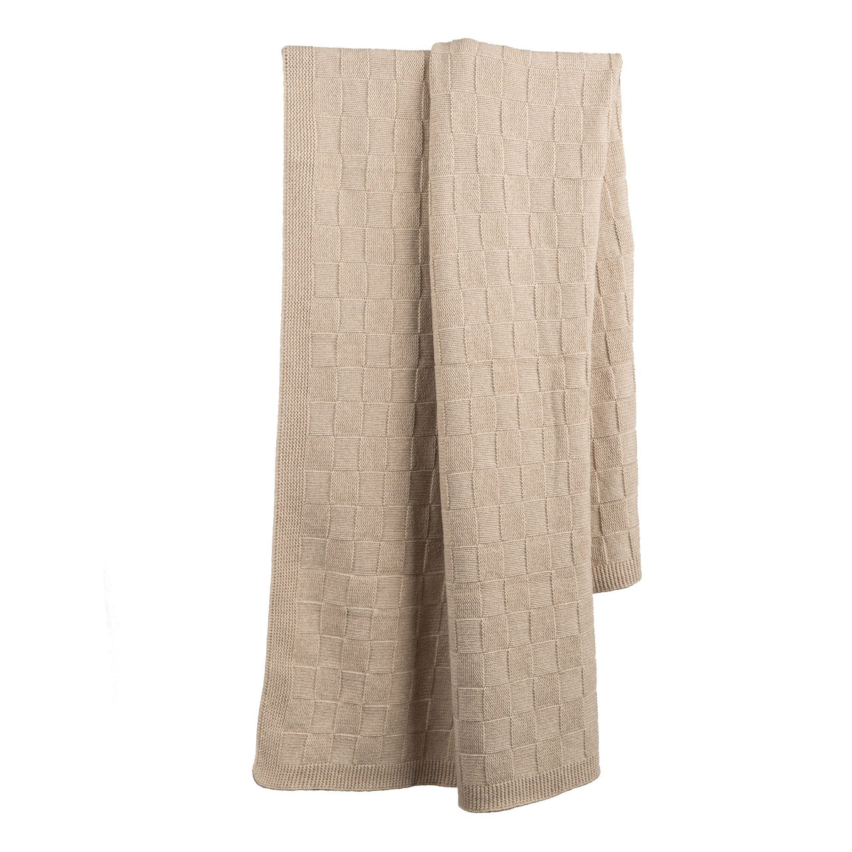 Beige Checkerboard 100% Cashmere Throw