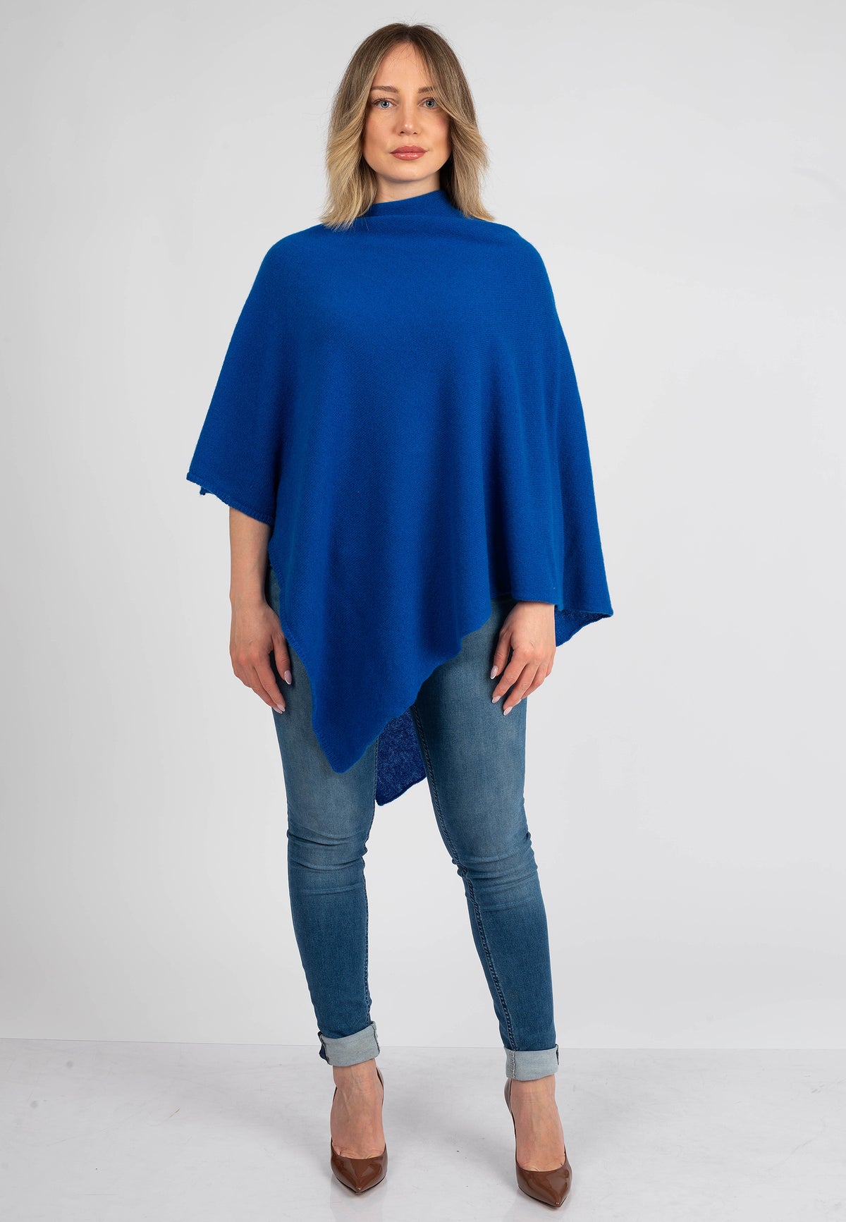Electric Blue 100% Cashmere Poncho, view 2