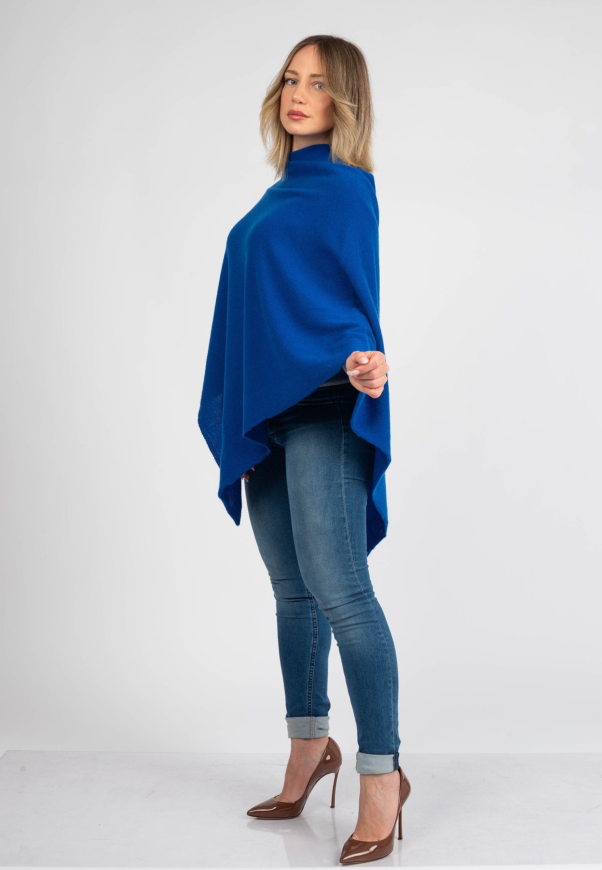 Electric Blue 100% Cashmere Poncho, view 3
