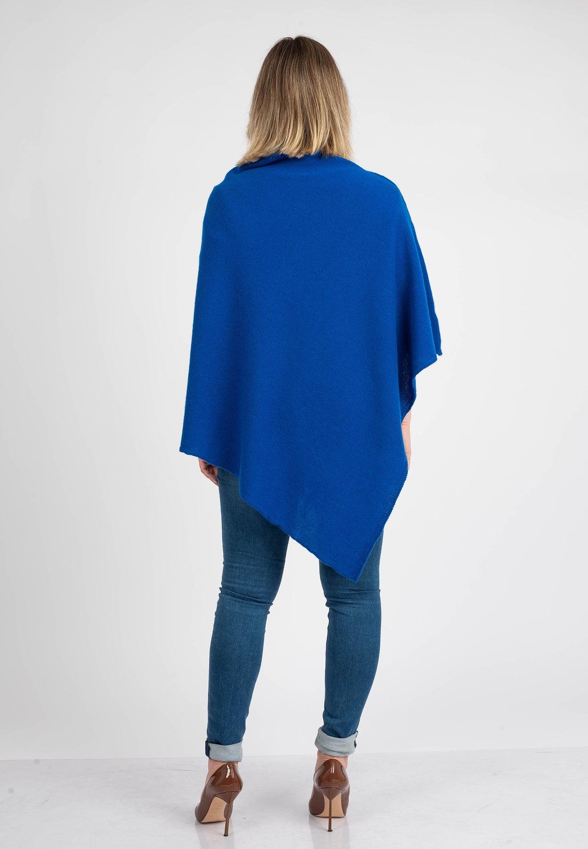 Electric Blue 100% Cashmere Poncho, view 4