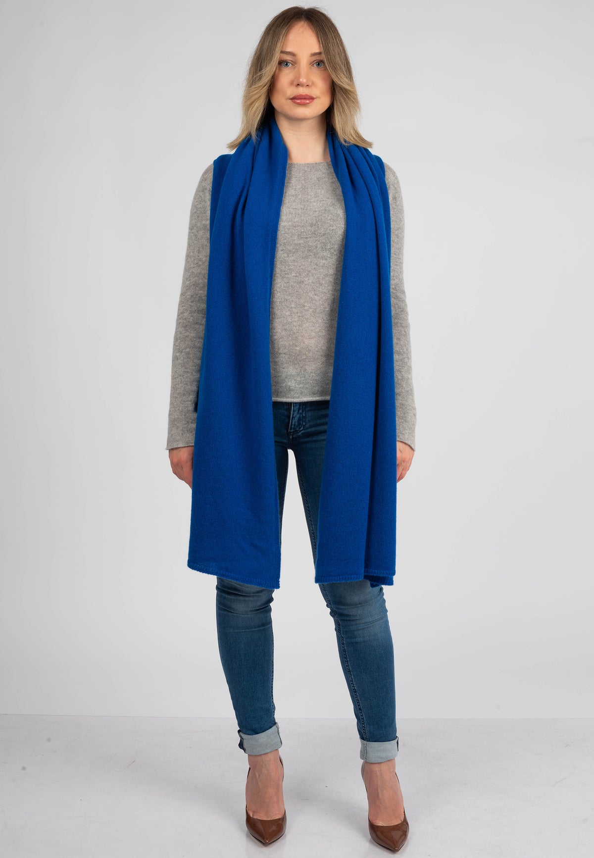 Electric Blue Women's 100% Cashmere Wrap, view 2