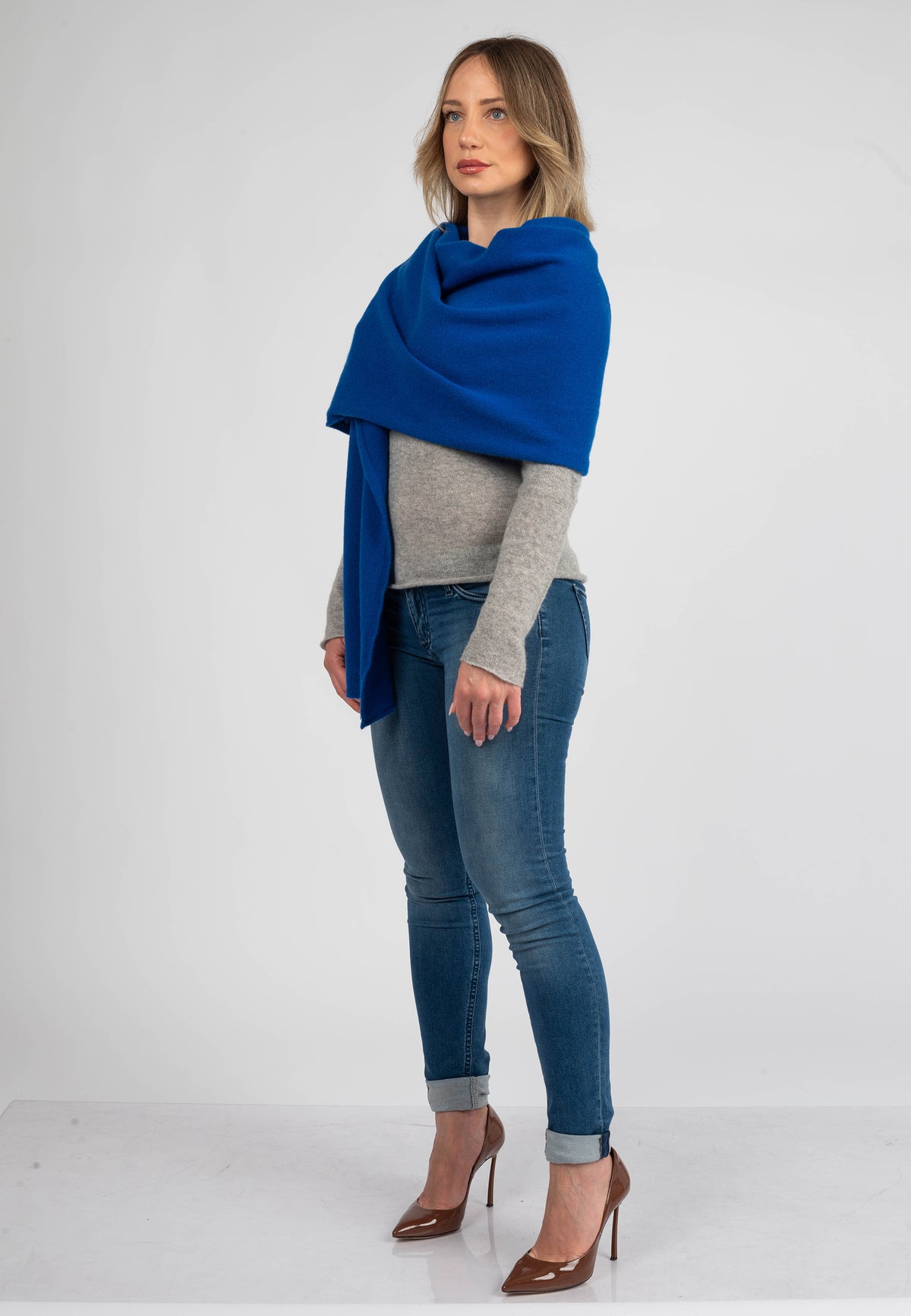 Electric Blue Women's 100% Cashmere Wrap, view 3