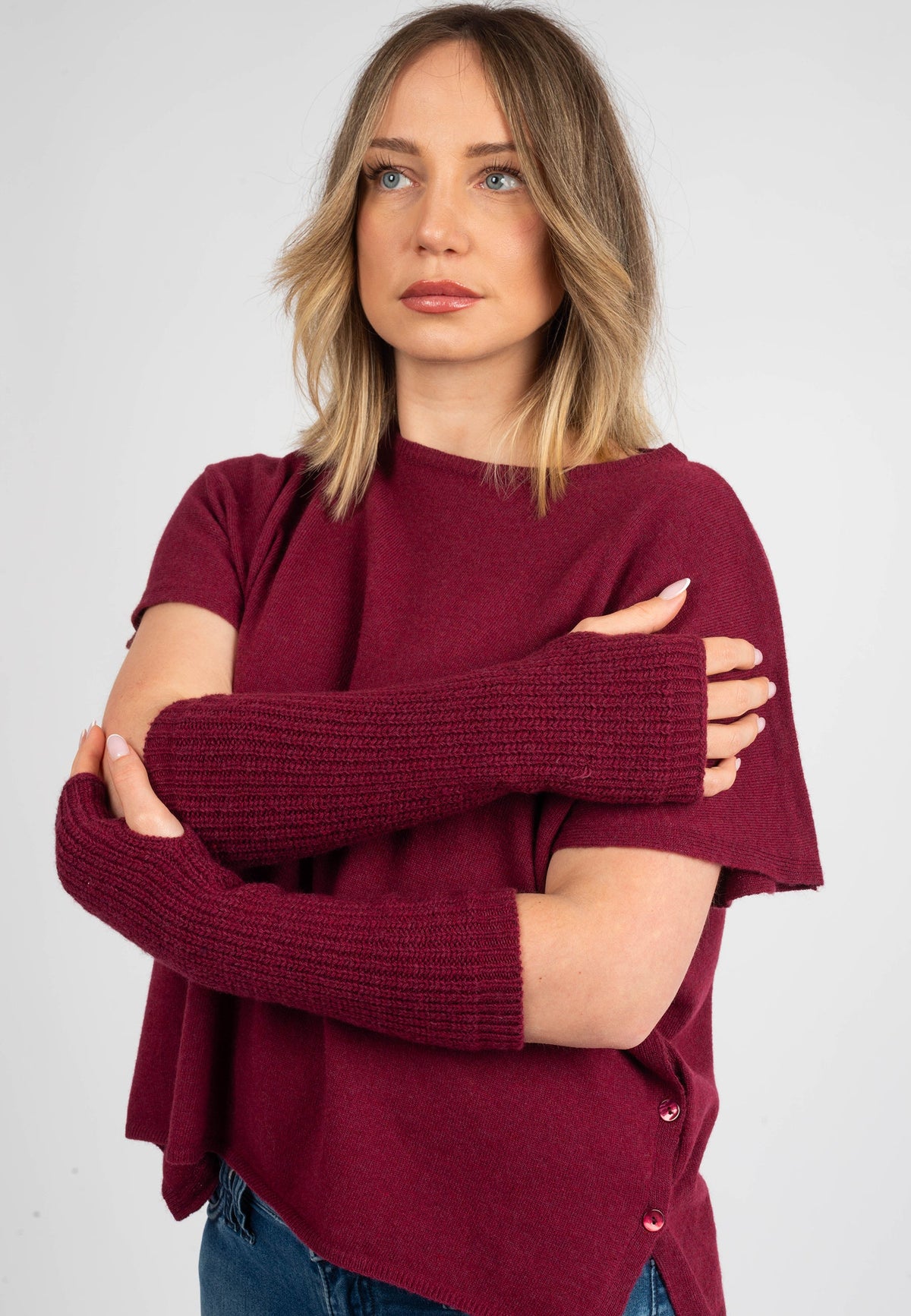 Women's Cashmere Blend Arm Warmers, burgundy | Dalle Piane Cashmere