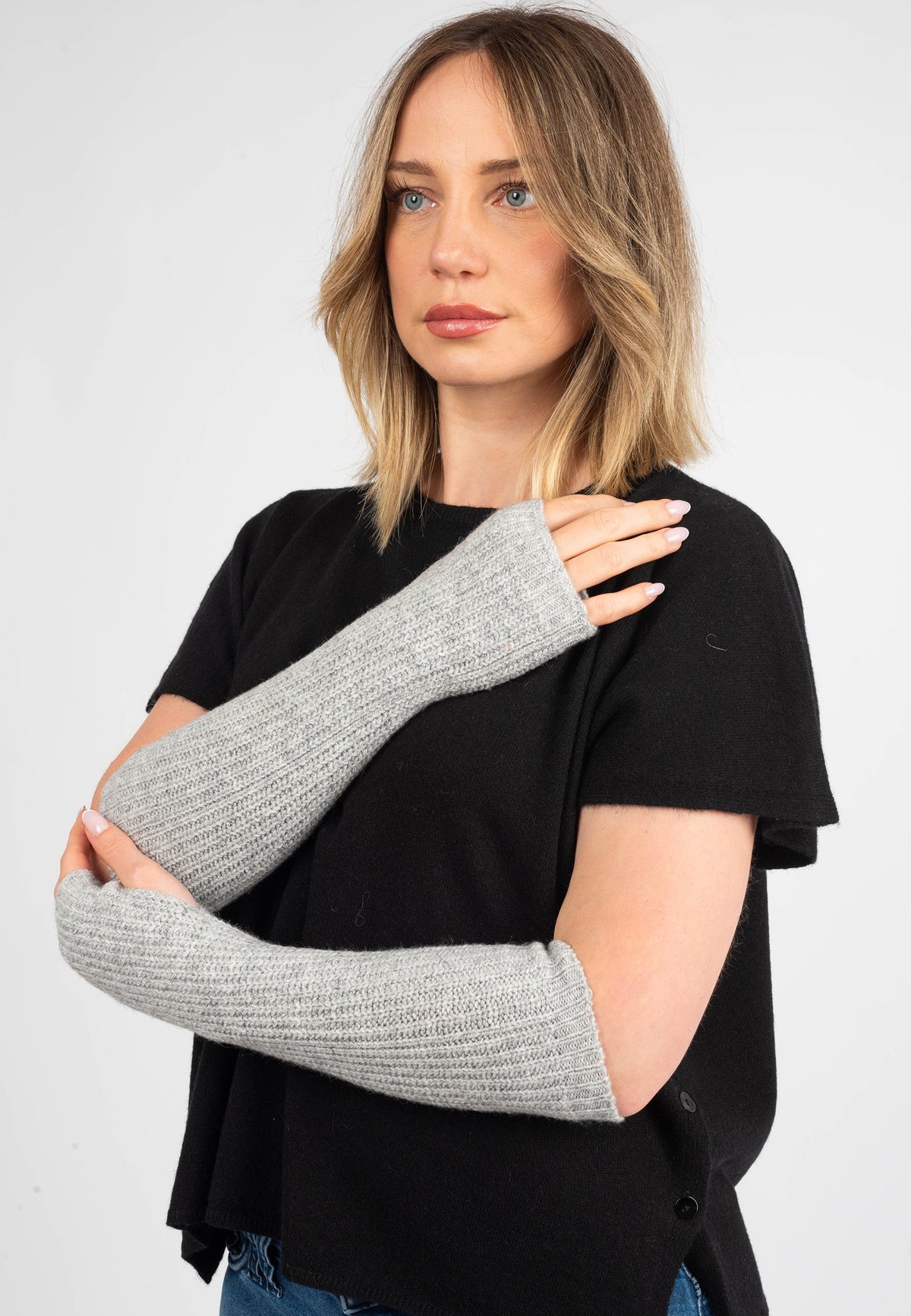Women's Cashmere Blend Arm Warmers, gray | Dalle Piane Cashmere