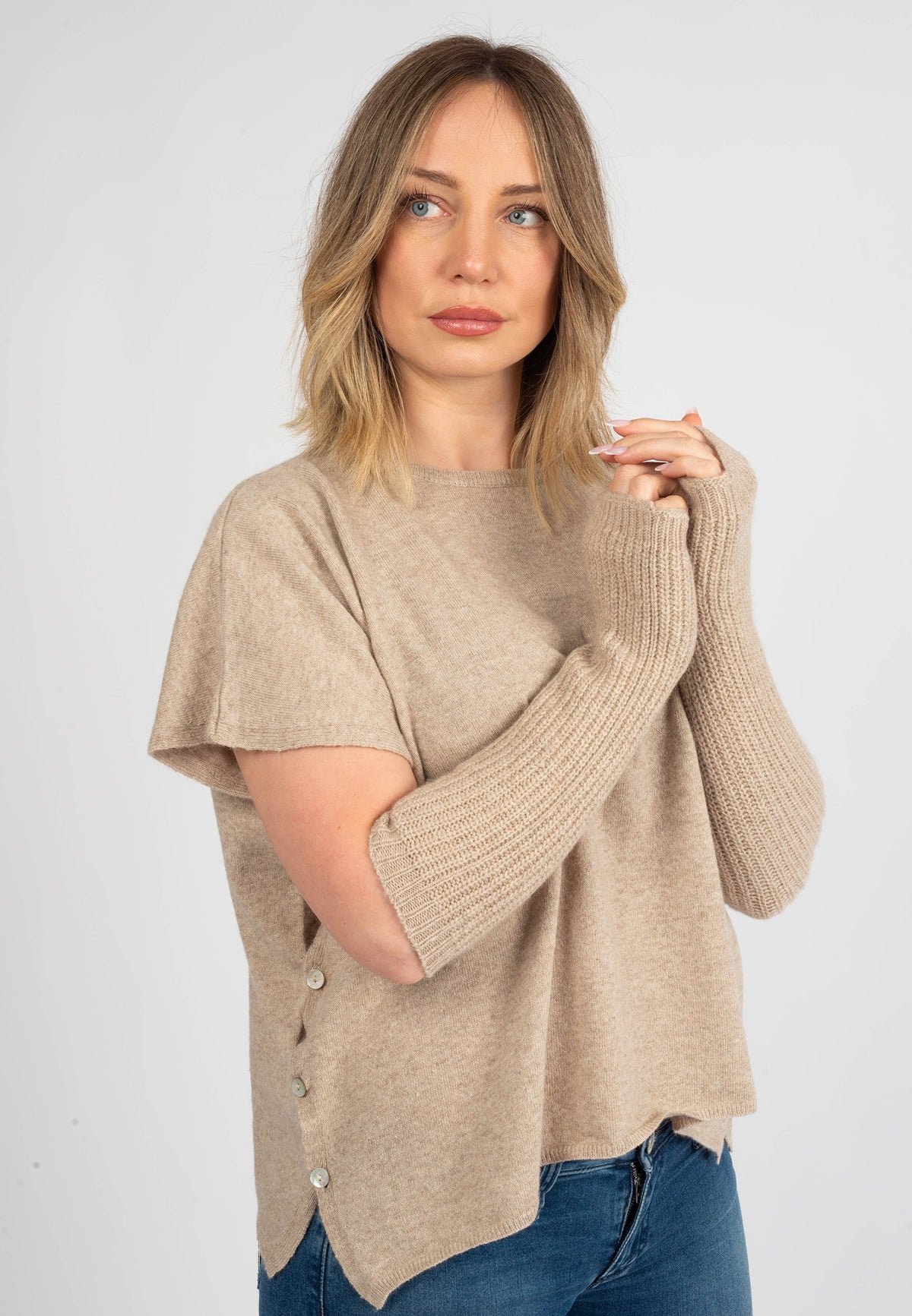 Women's Cashmere Blend Arm Warmers, beige | Dalle Piane Cashmere