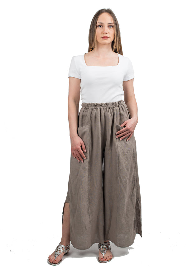 Slit trousers in 100% linen | Dalle Piane Cashmere
