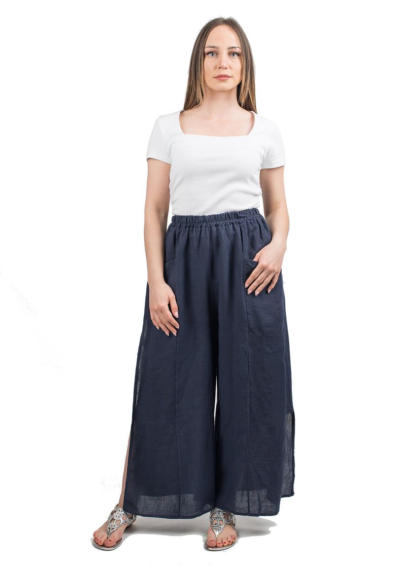 Slit trousers in 100% linen | Dalle Piane Cashmere