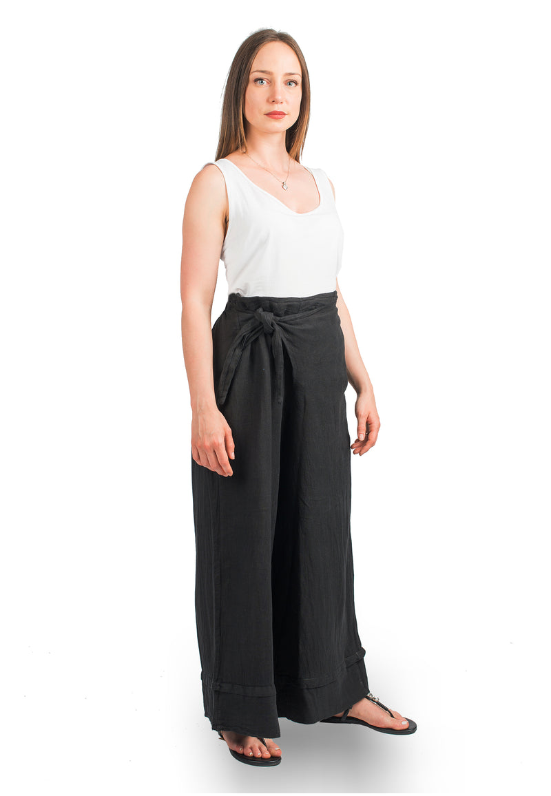 Trousers 100% linen with bow | Dalle Piane Cashmere