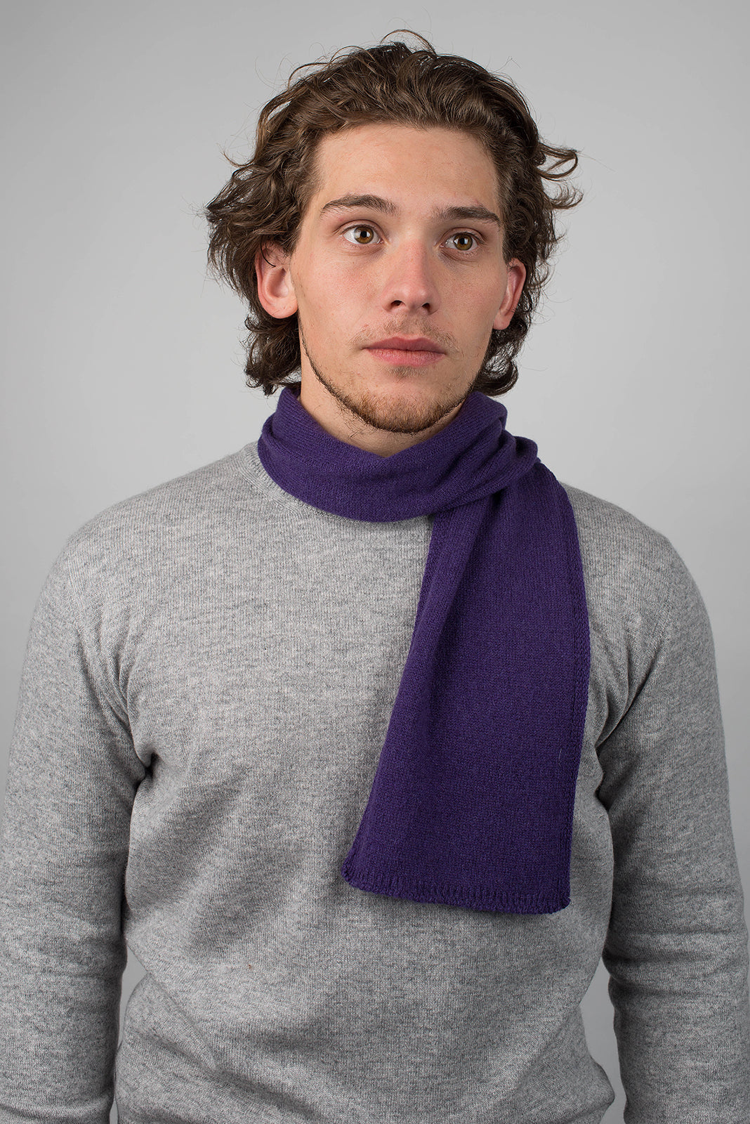 Purple Men's 100% Cashmere Skinny Scarf, view 2