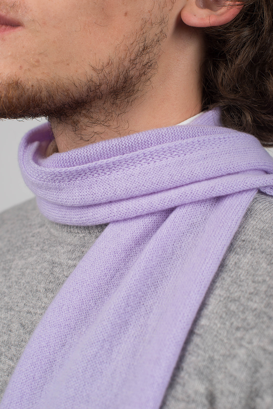 Lilac Men's 100% Cashmere Skinny Scarf, view 3
