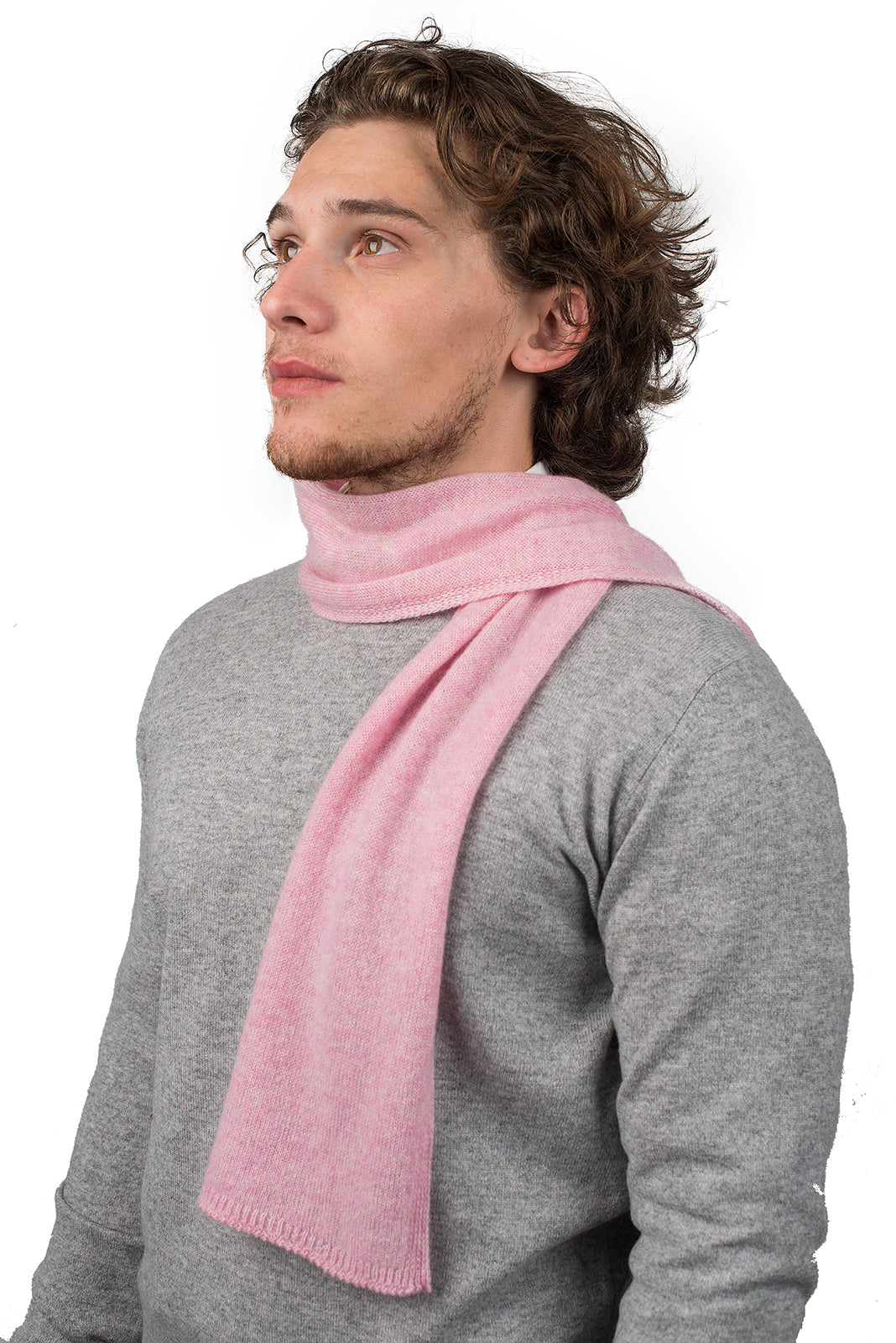 Pink Men's 100% Cashmere Skinny Scarf