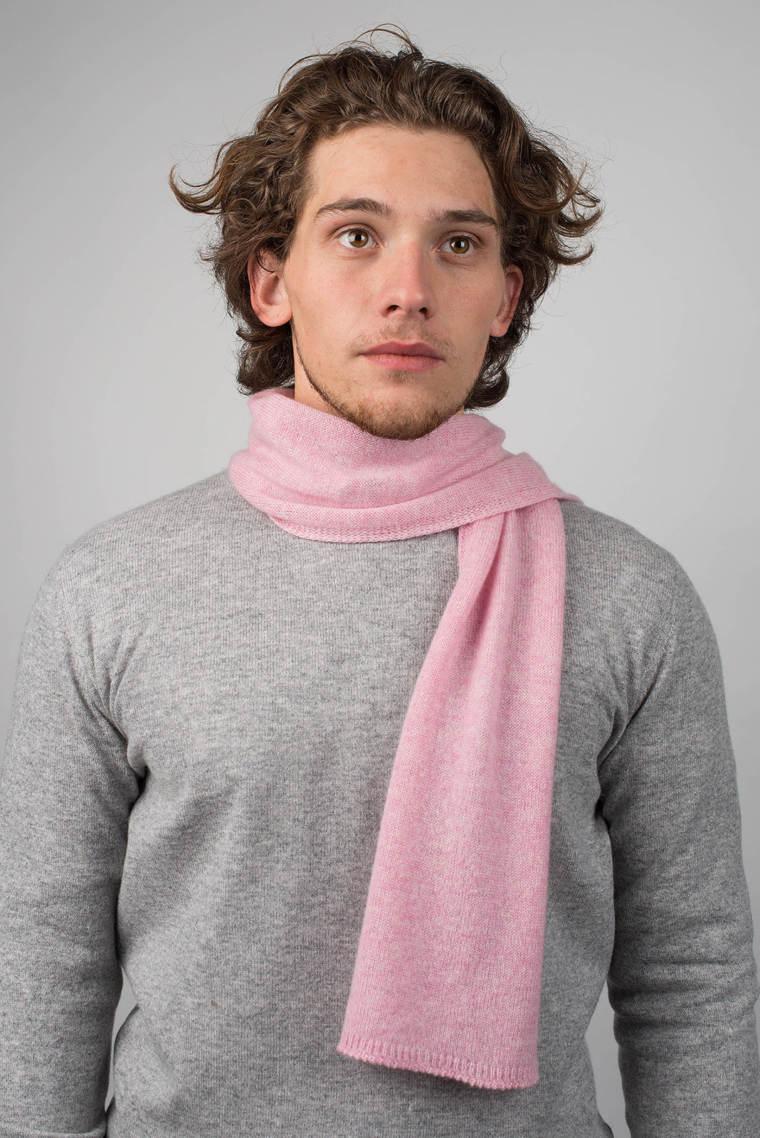 Pink Men's 100% Cashmere Skinny Scarf, view 2