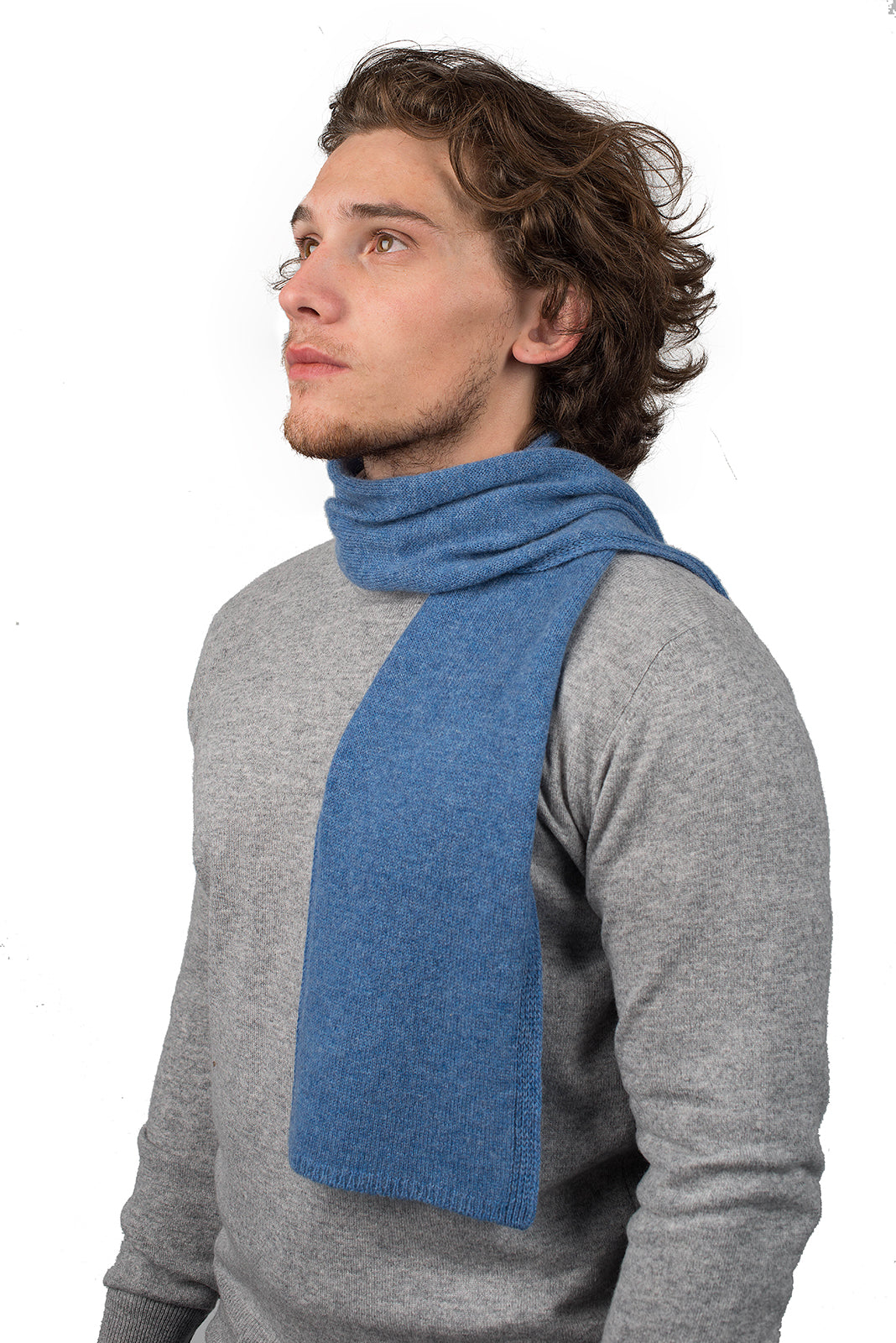 Light Blue Men's 100% Cashmere Skinny Scarf