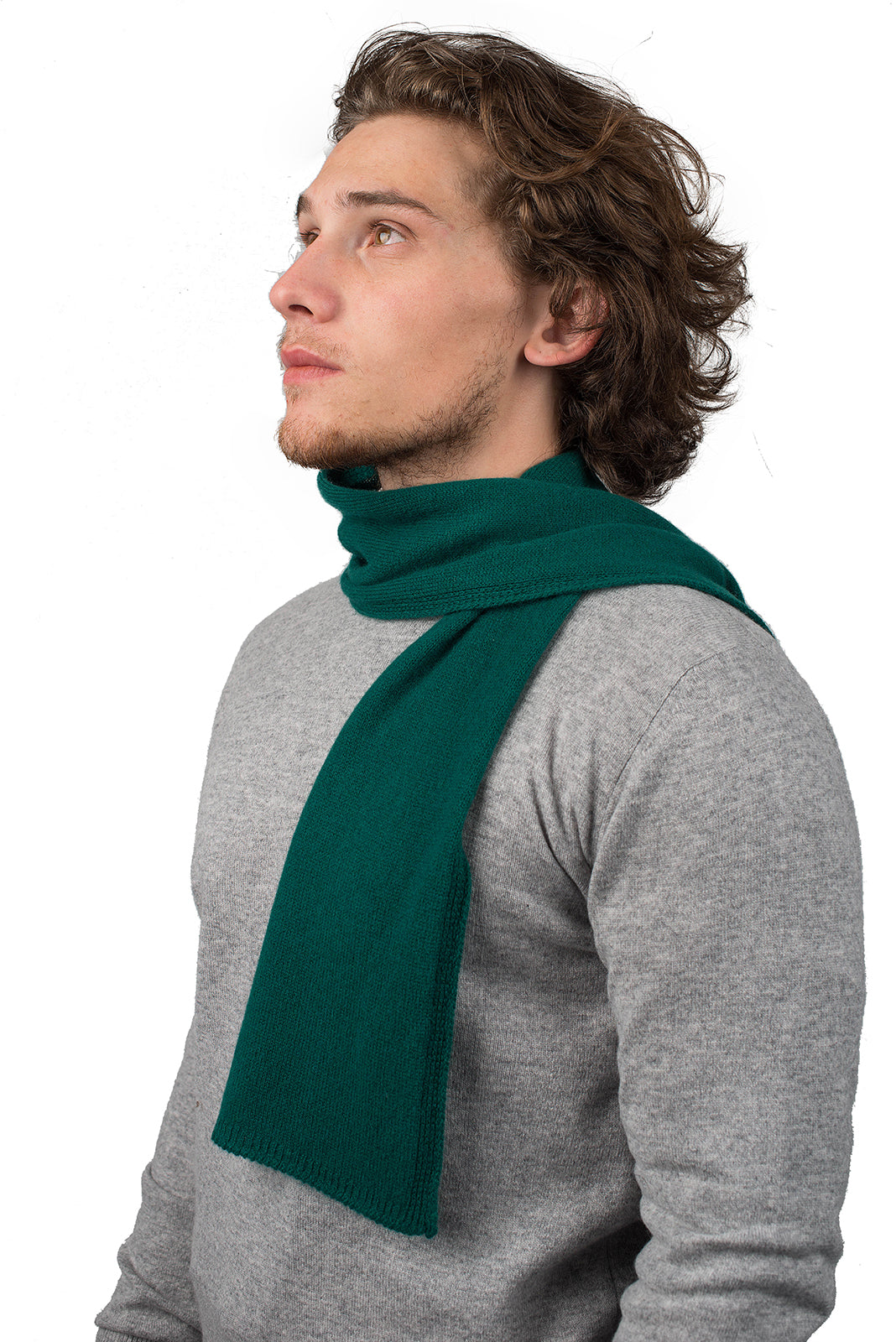 Green Men's 100% Cashmere Skinny Scarf