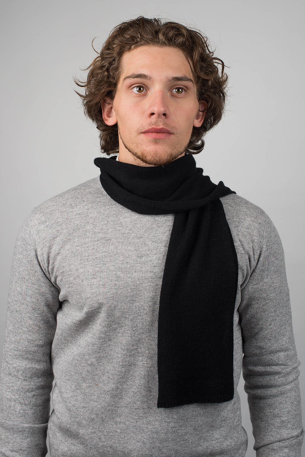 Black Men's 100% Cashmere Skinny Scarf, view 2