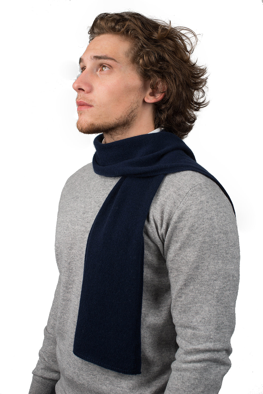 Blue Men's 100% Cashmere Skinny Scarf