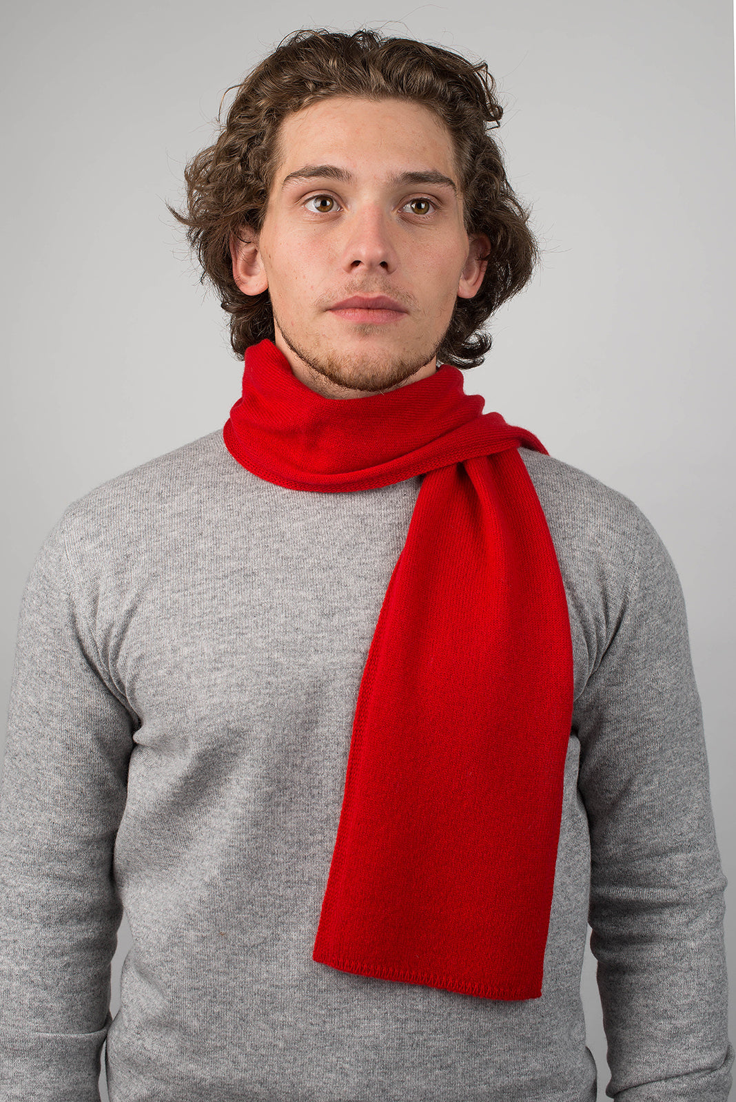 Red Men's 100% Cashmere Skinny Scarf, view 2