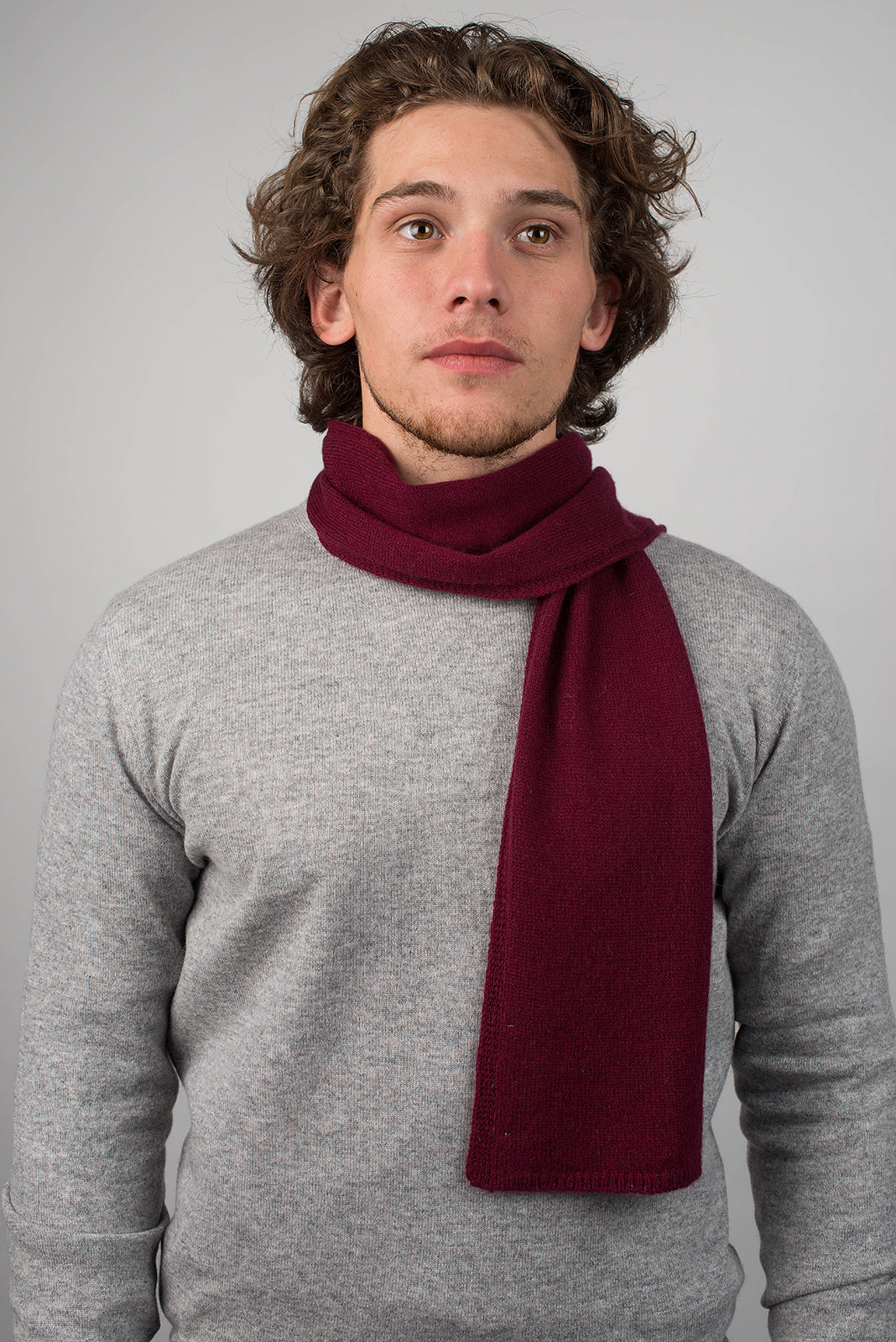 Burgundy Men's 100% Cashmere Skinny Scarf, view 2