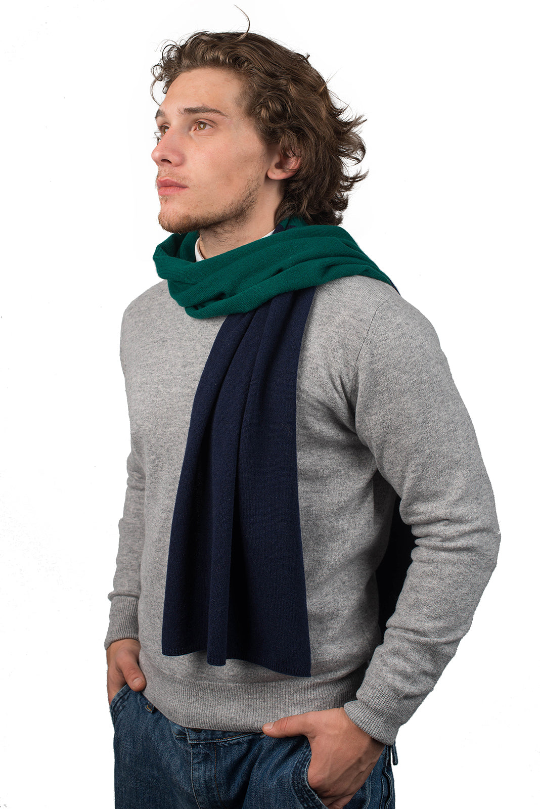 Blue-Green Men's Two-Tone 100% Cashmere Scarf