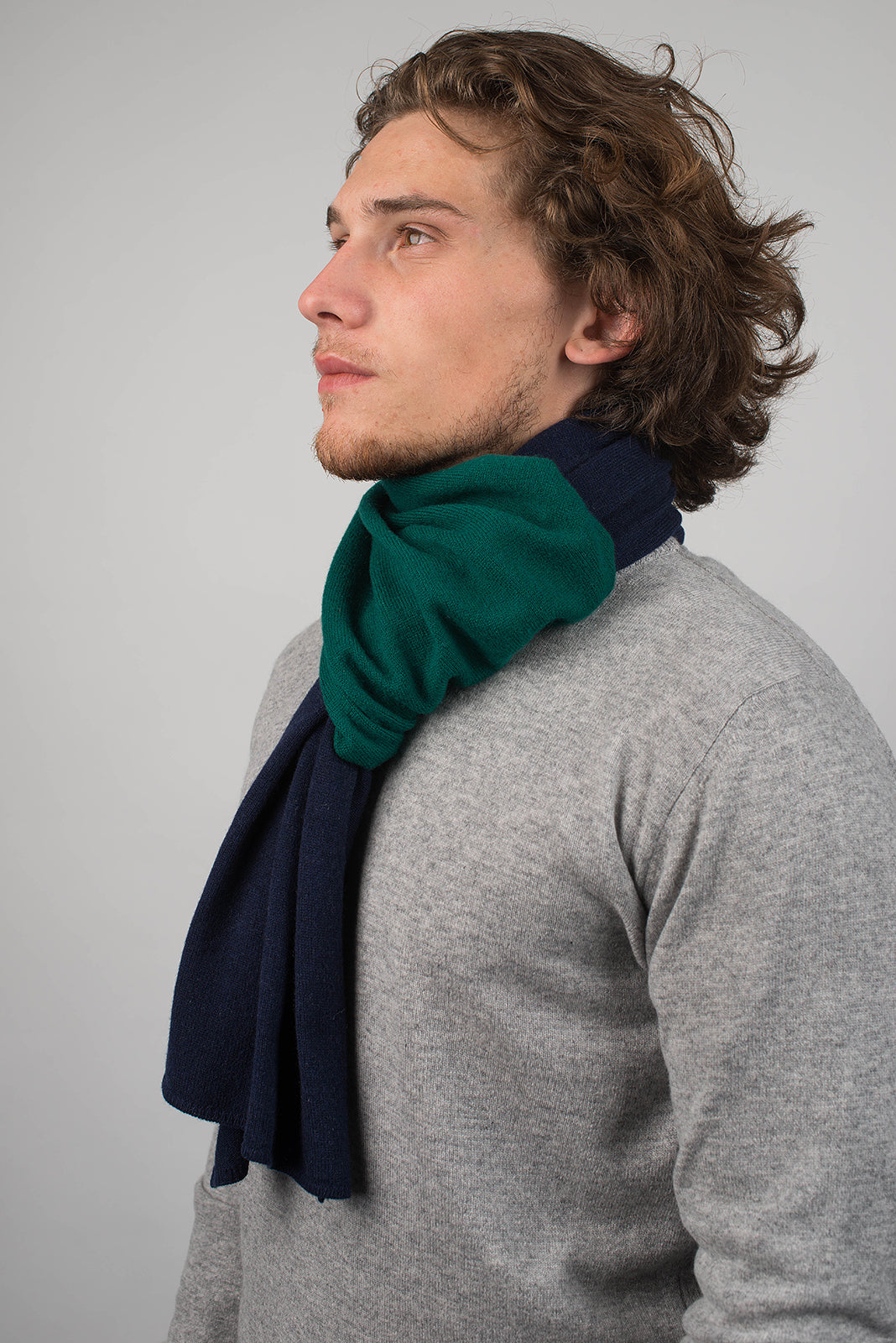 Blue-Green Men's Two-Tone 100% Cashmere Scarf, view 3