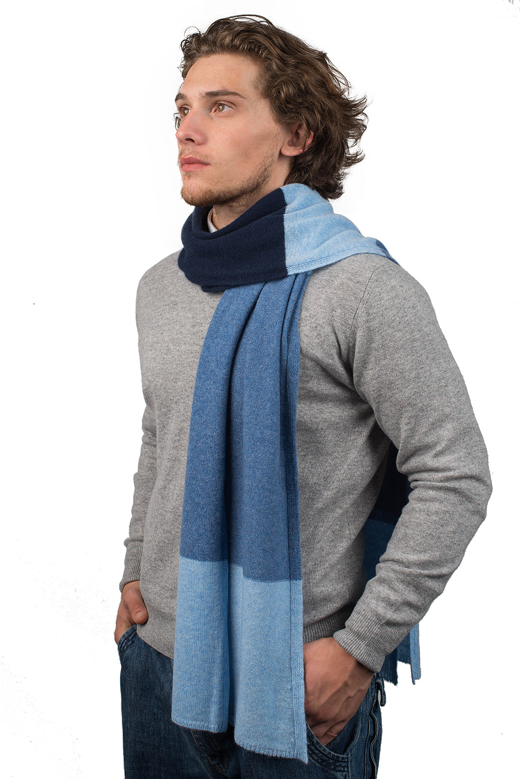 Blue-Sky-Light Blue Men's Three-Color 100% Cashmere Scarf