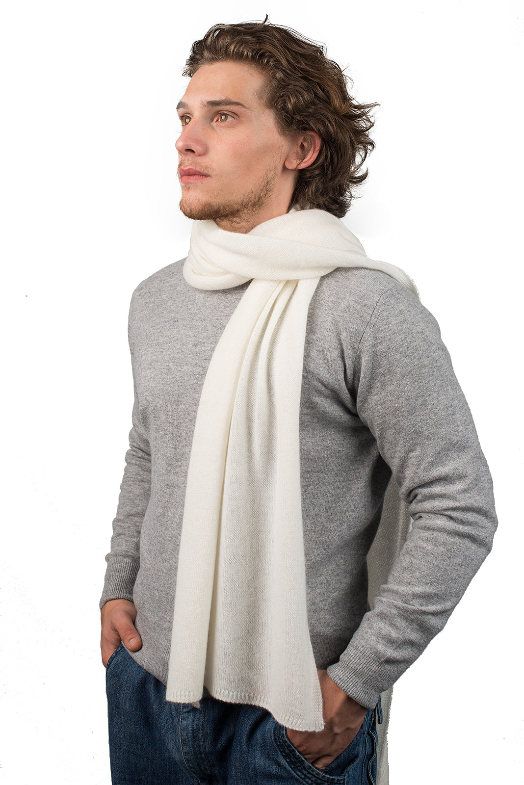 Cream Men's Wide 100% Cashmere Scarf