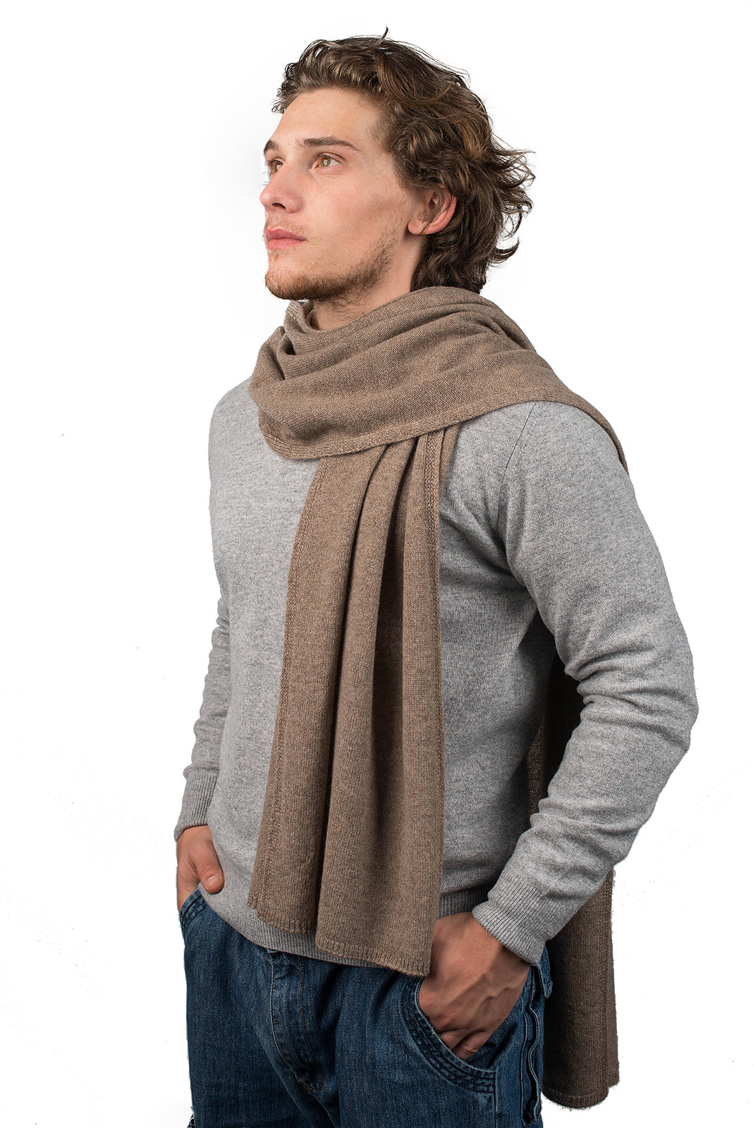 Mink Men's Wide 100% Cashmere Scarf