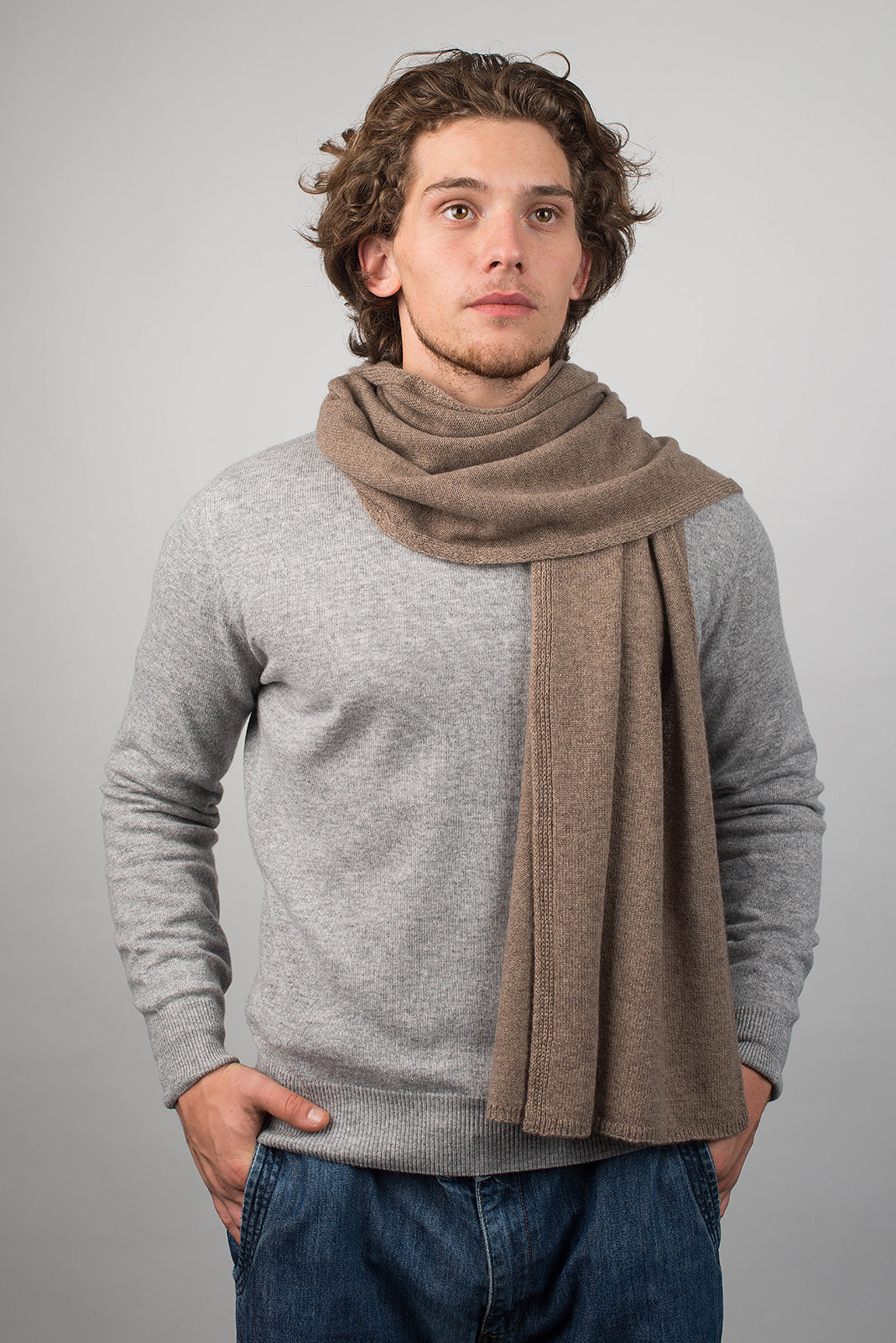 Mink Men's Wide 100% Cashmere Scarf, view 2