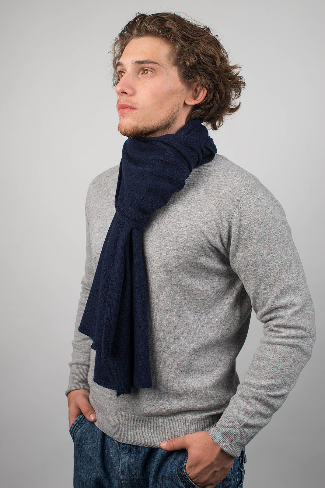Blue Men's Wide 100% Cashmere Scarf, view 3