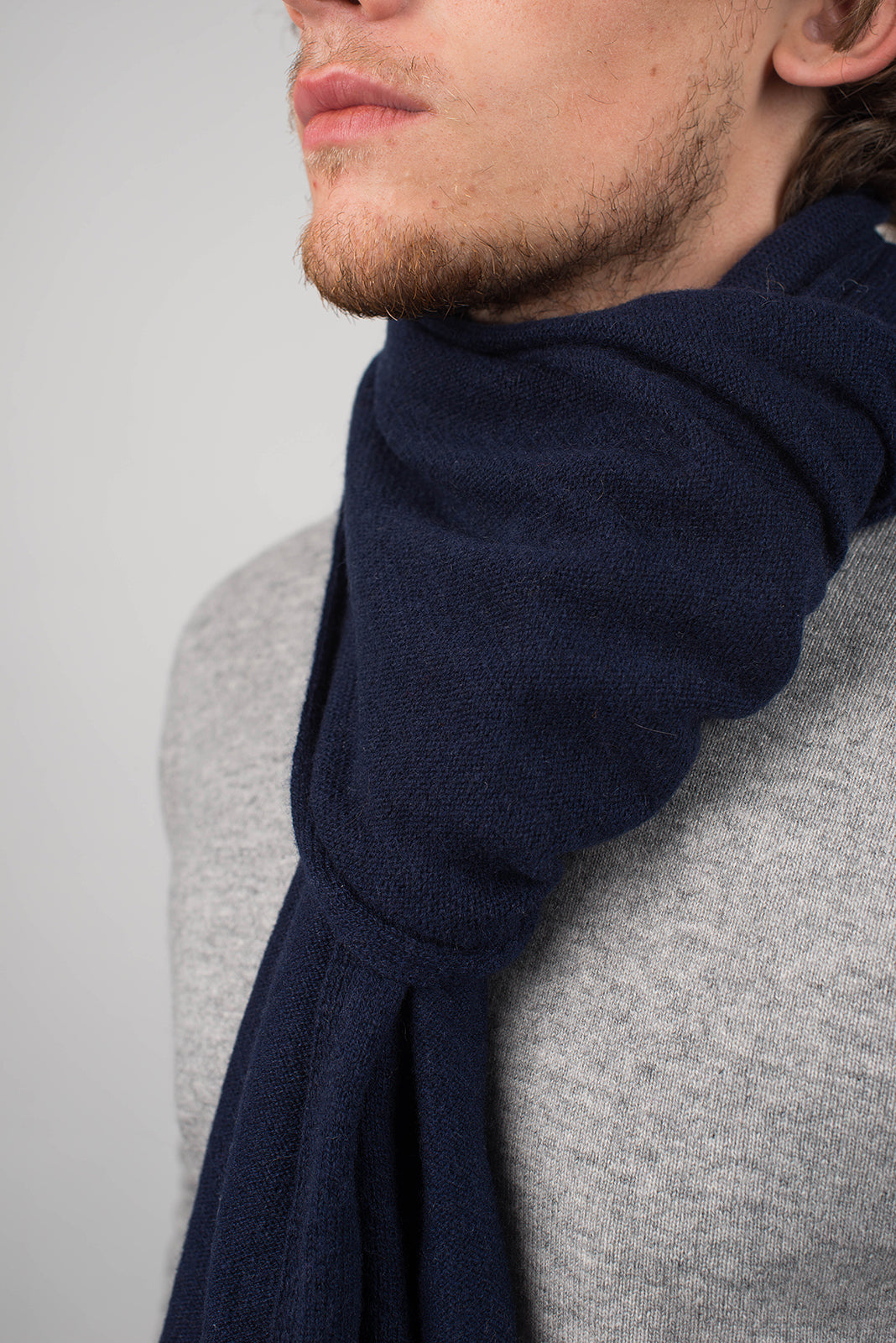 Blue Men's Wide 100% Cashmere Scarf, view 4