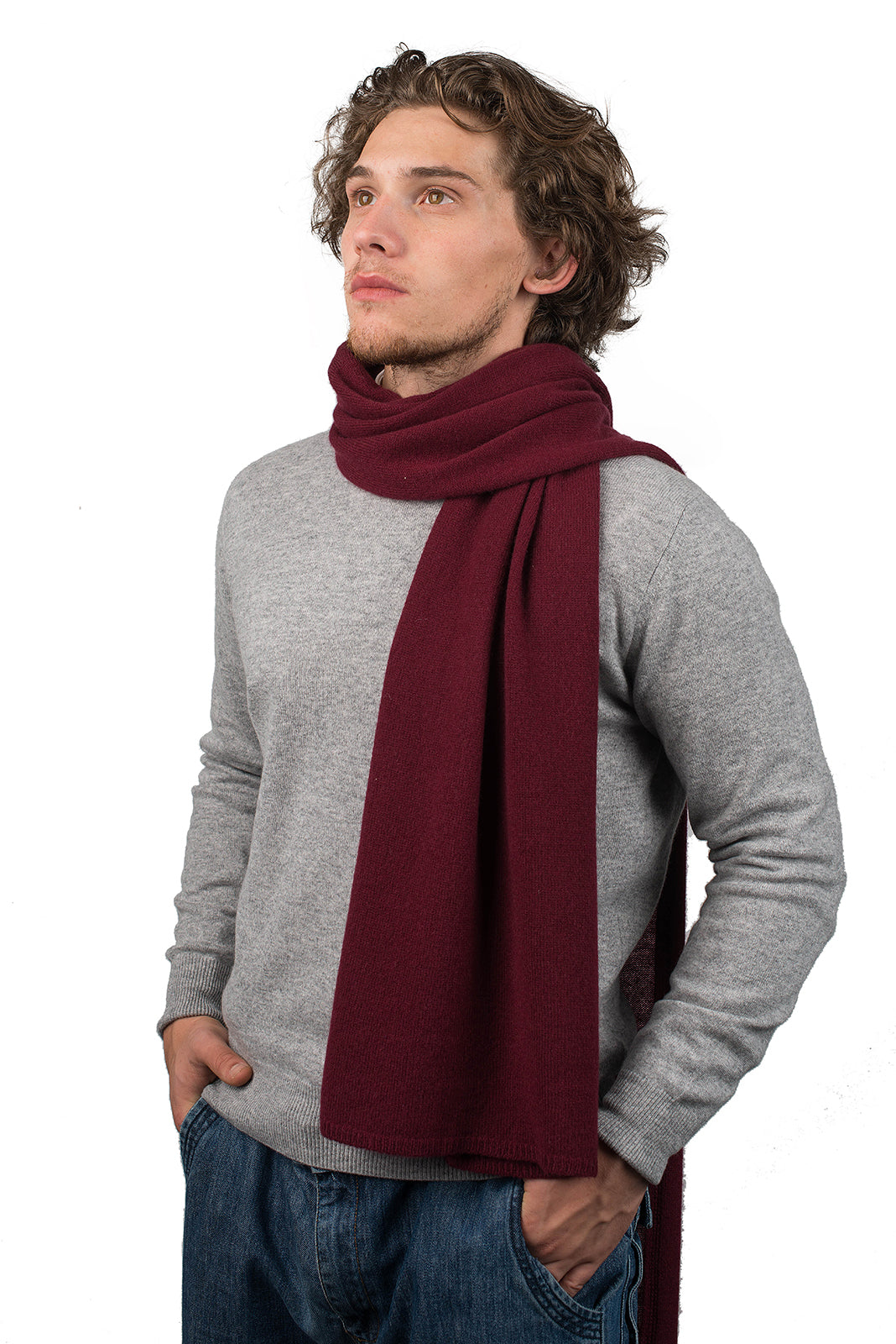 Burgundy Men's Wide 100% Cashmere Scarf