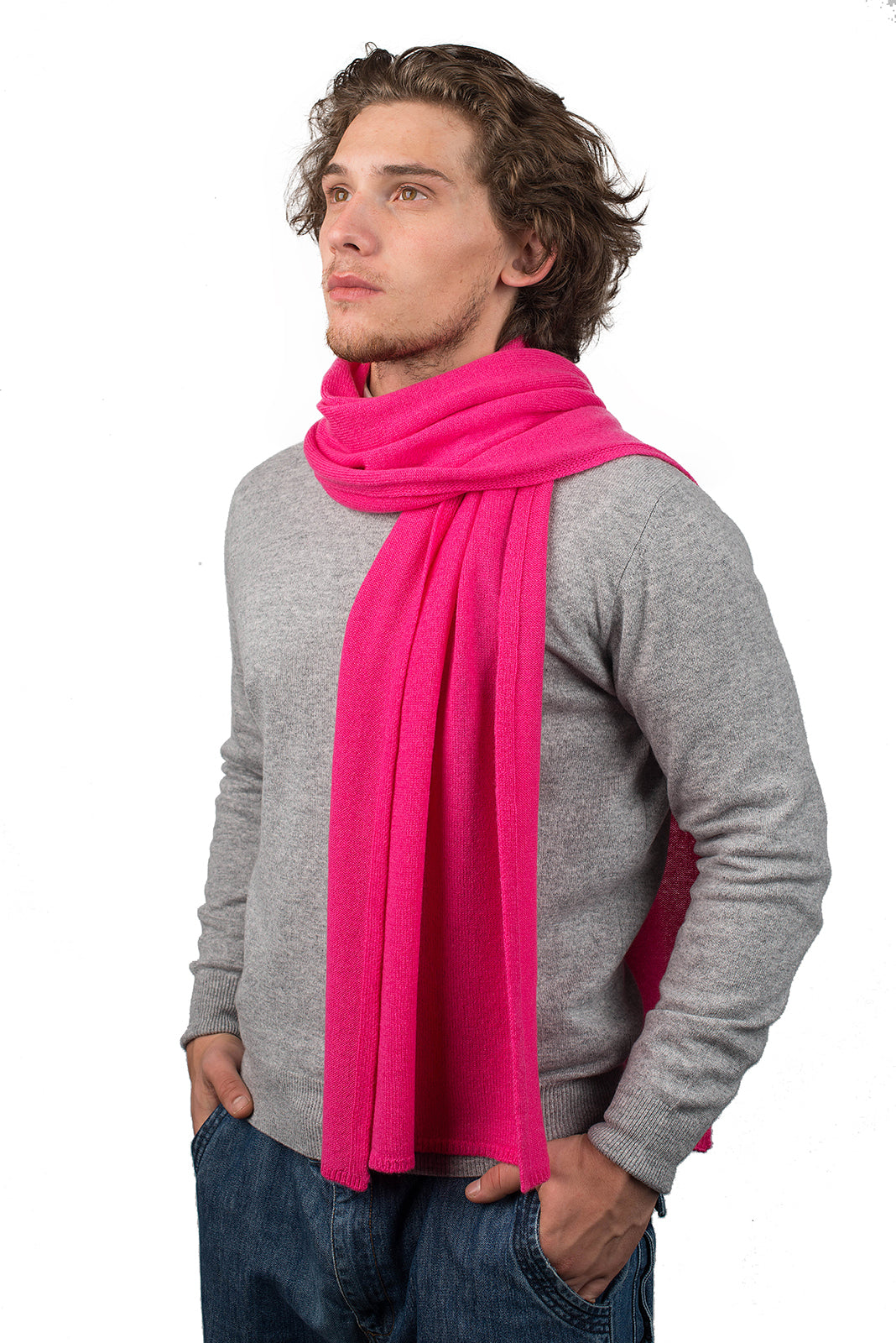 Fuchsia Men's Wide 100% Cashmere Scarf