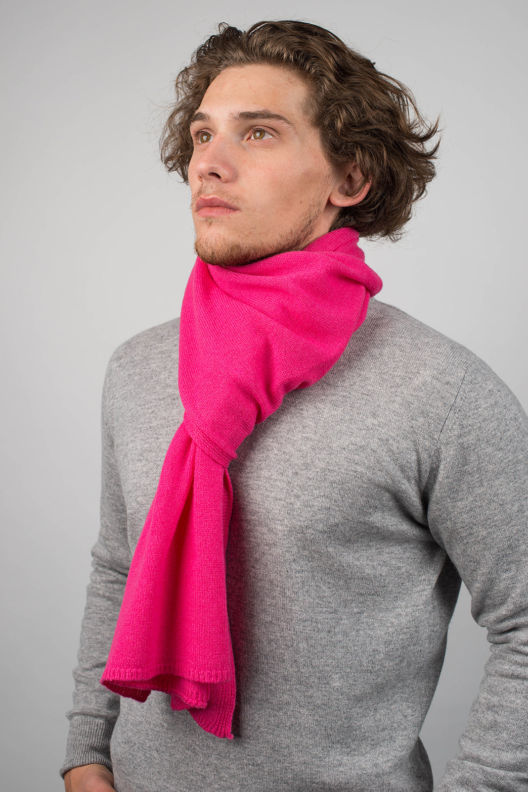 Fuchsia Men's Wide 100% Cashmere Scarf, view 3
