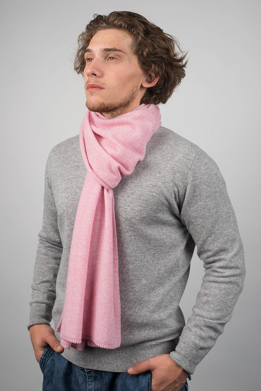 Pink Men's Wide 100% Cashmere Scarf, view 3