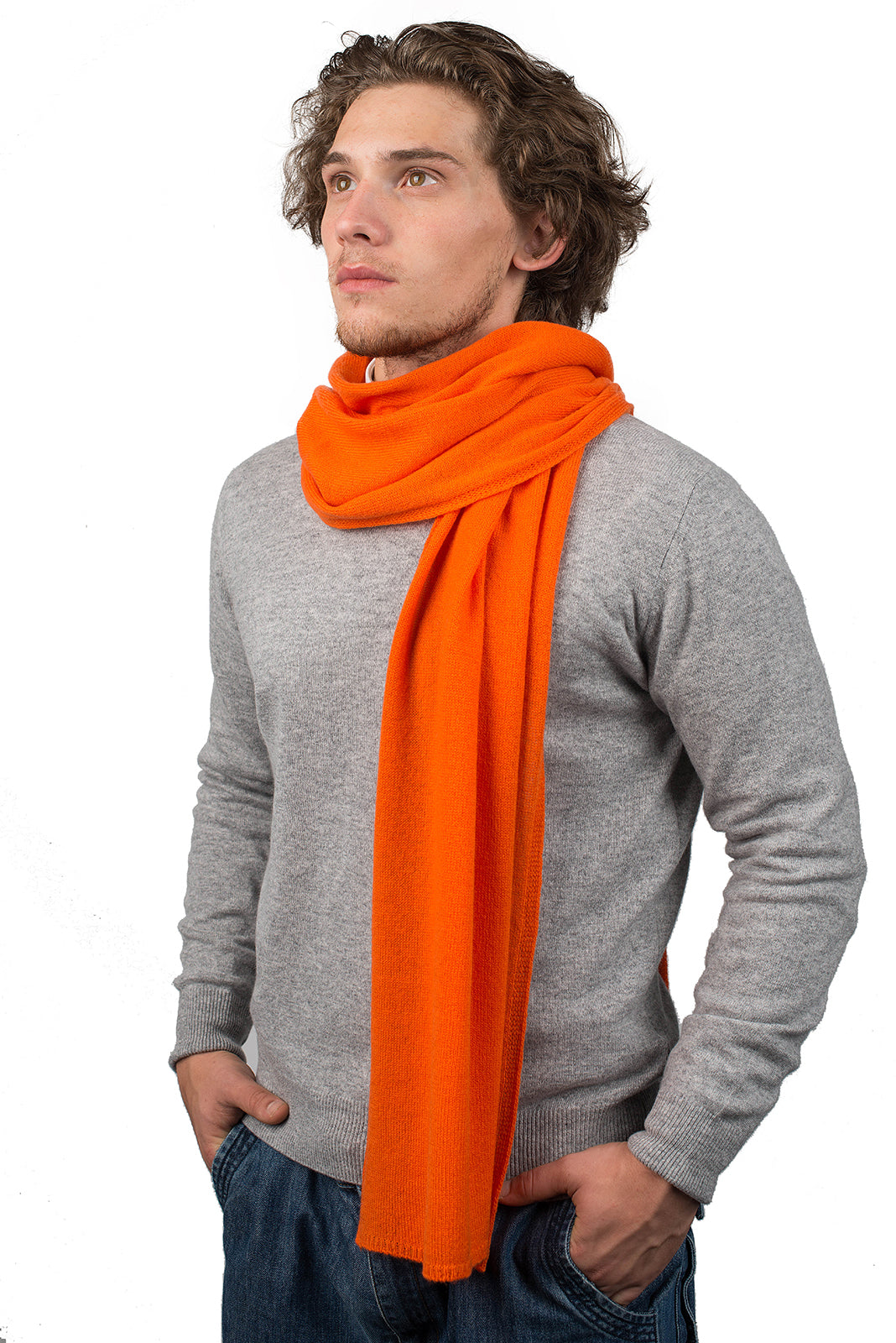 Orange Men's Wide 100% Cashmere Scarf
