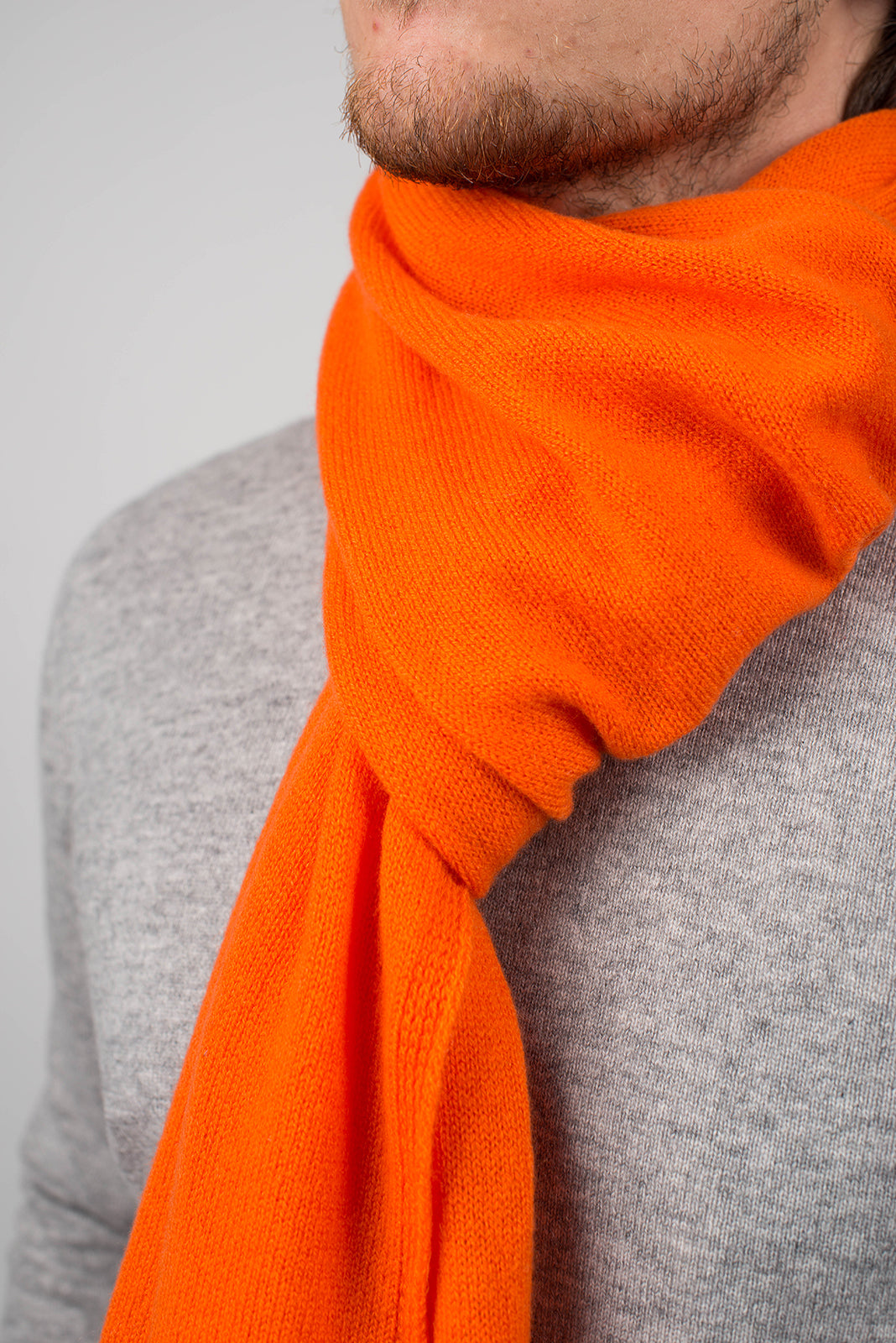Orange Men's Wide 100% Cashmere Scarf, view 4