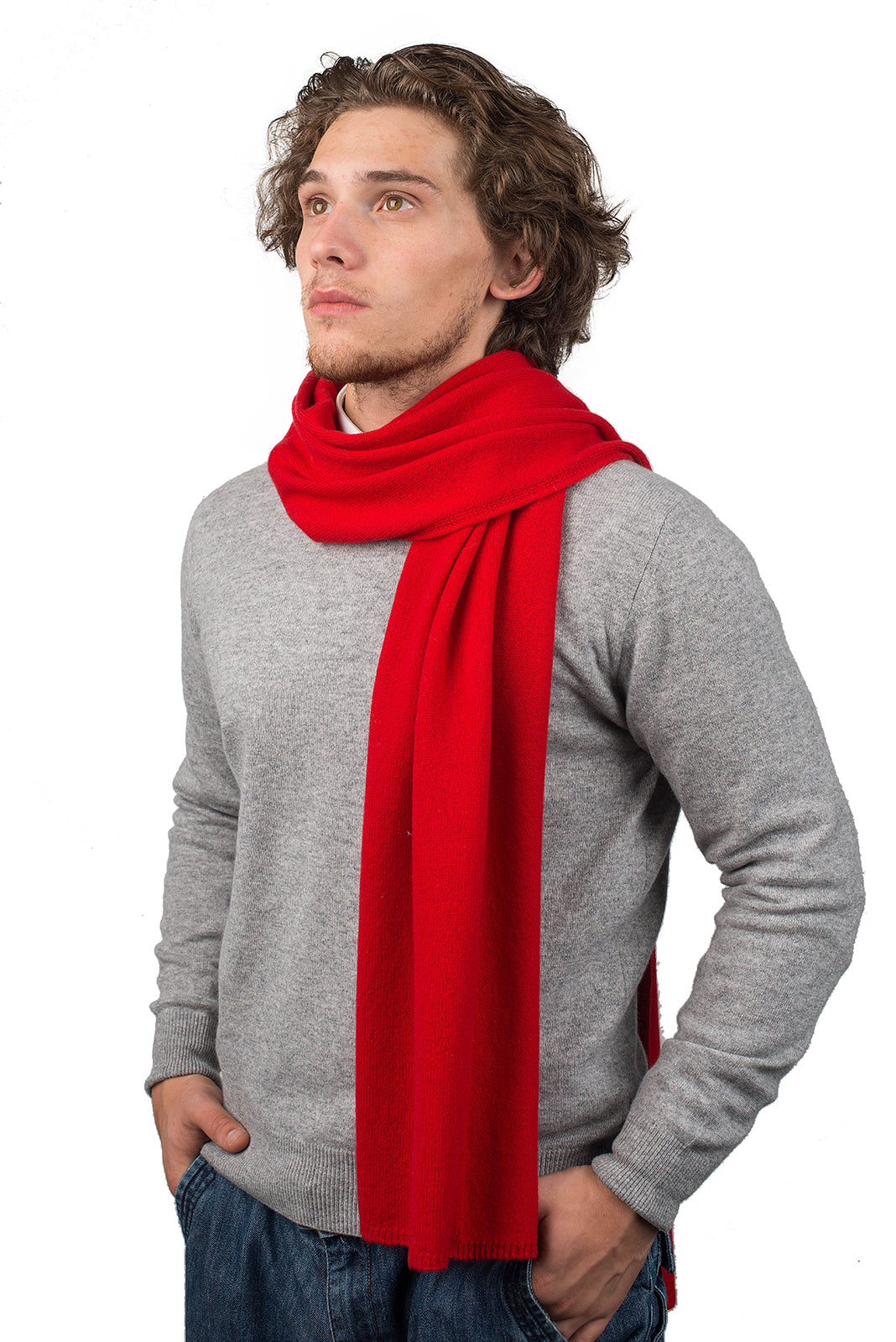 Red Men's Wide 100% Cashmere Scarf