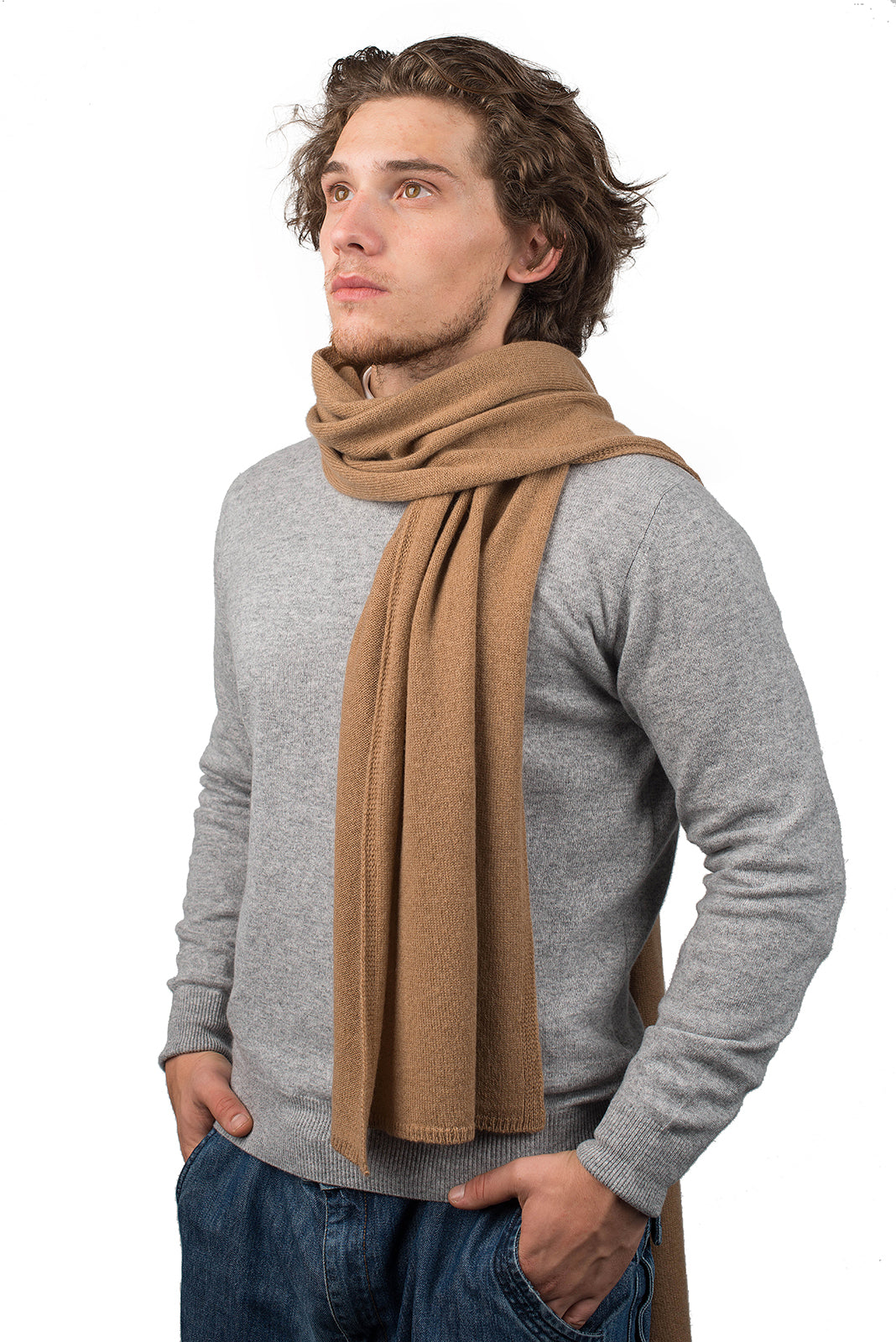 Camel Men's Wide 100% Cashmere Scarf