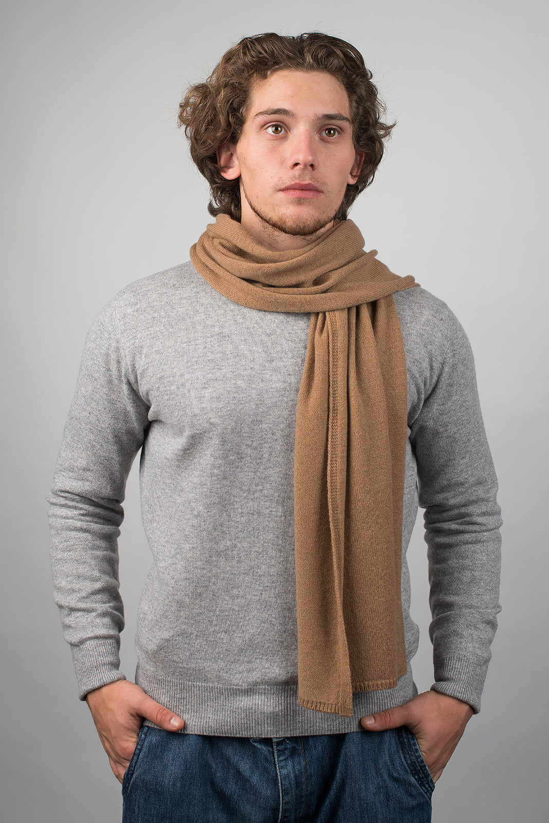 Camel Men's Wide 100% Cashmere Scarf, view 2