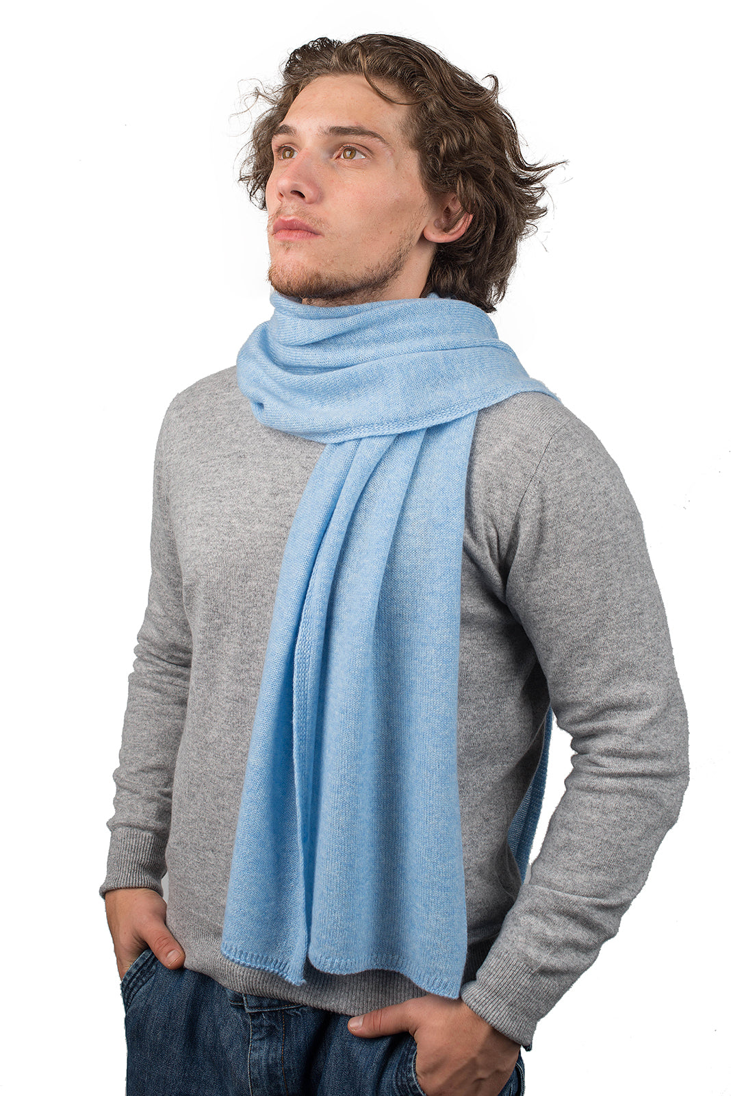 Sky Men's Wide 100% Cashmere Scarf